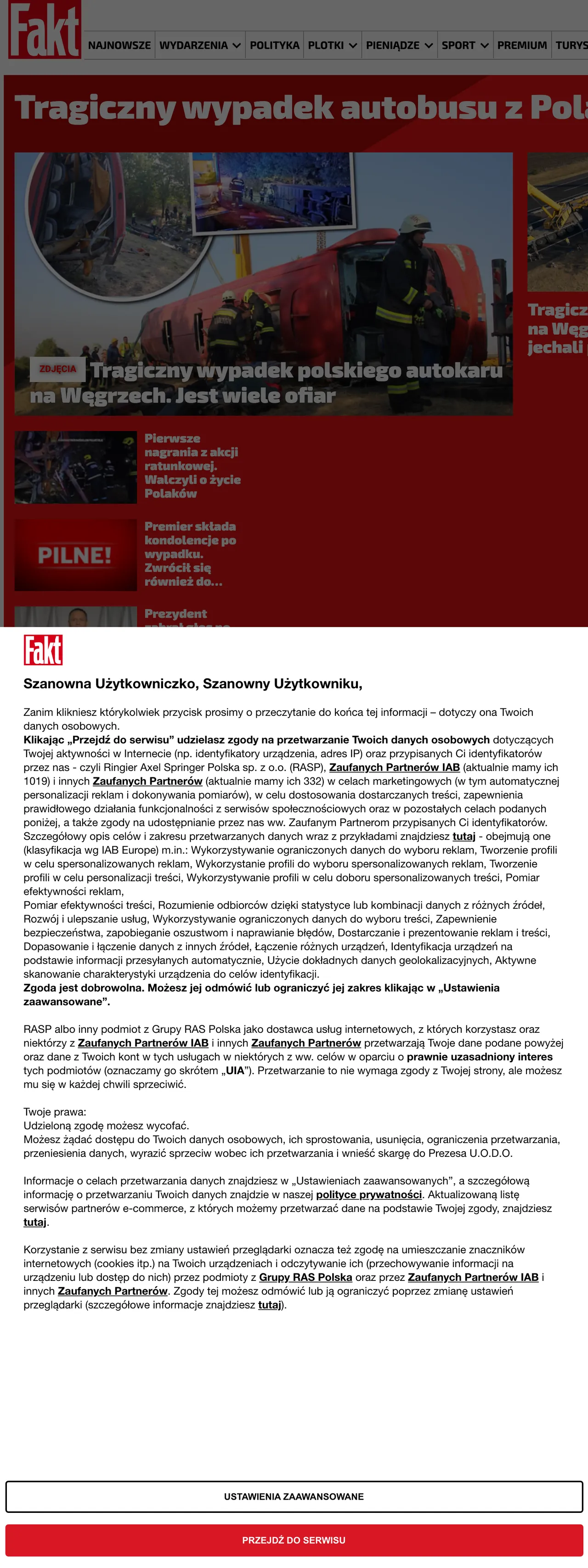 Screenshot of the Fakt front page