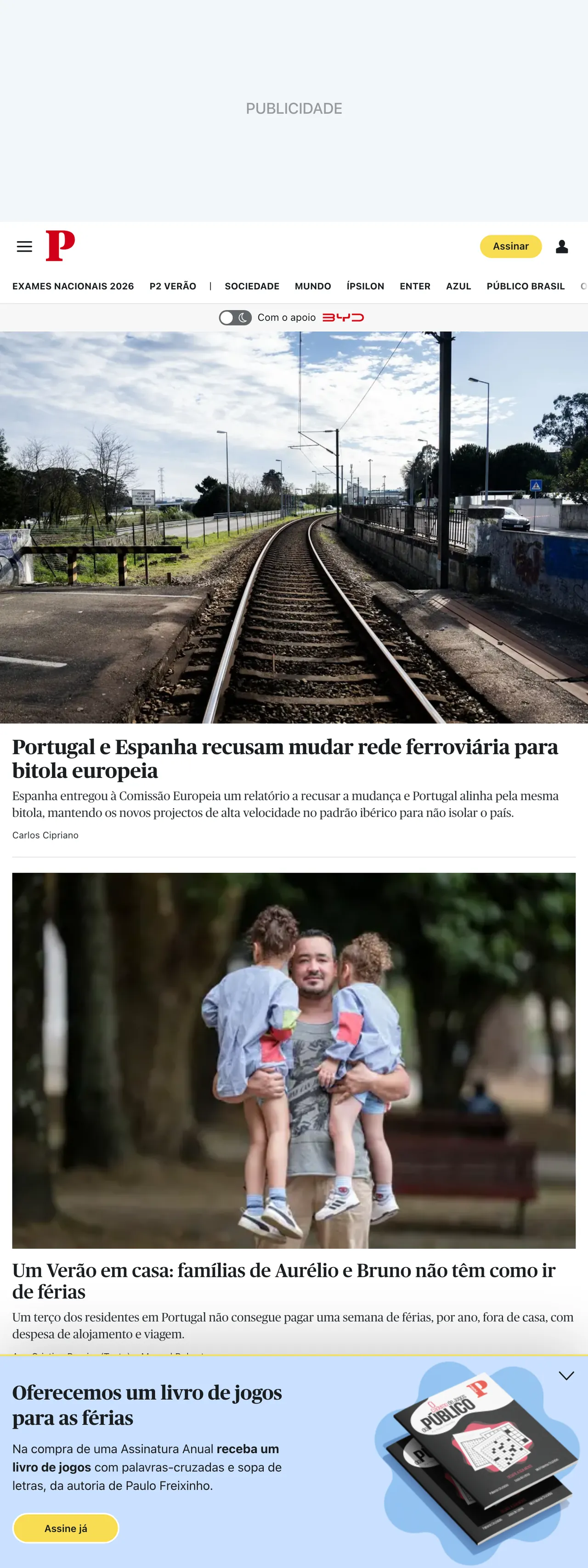 Screenshot of the Público front page