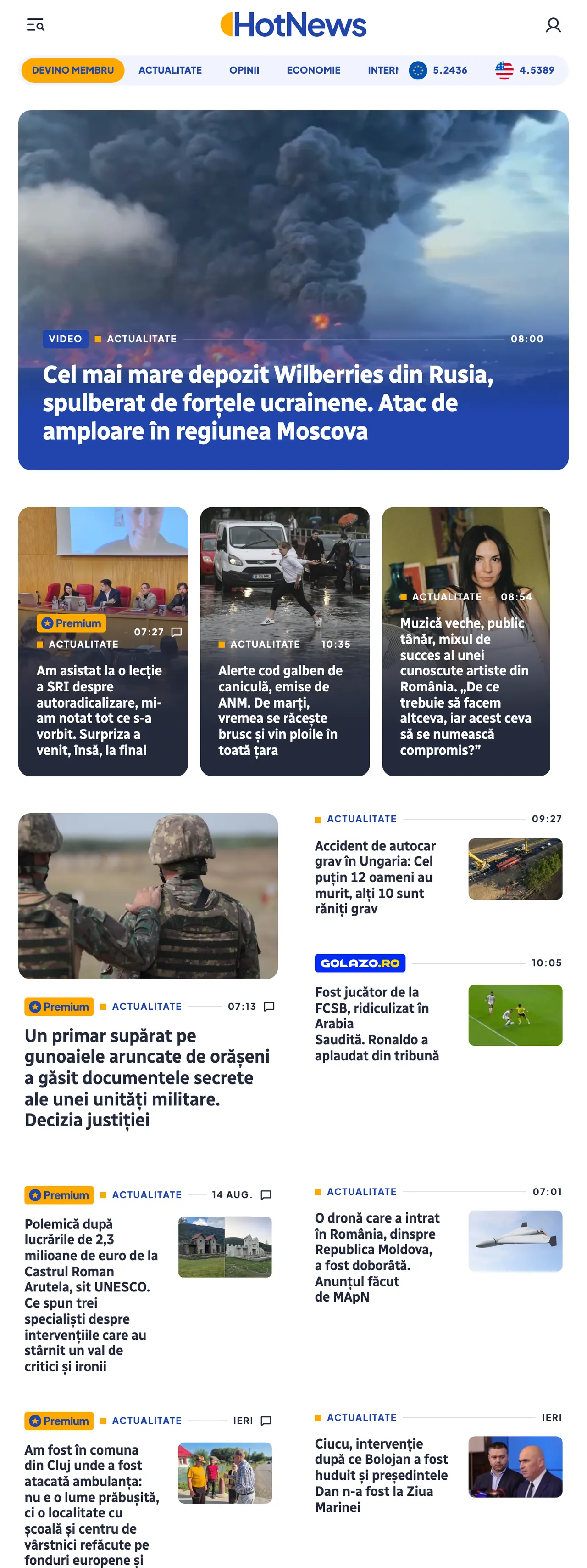 Screenshot of the HotNews.ro front page
