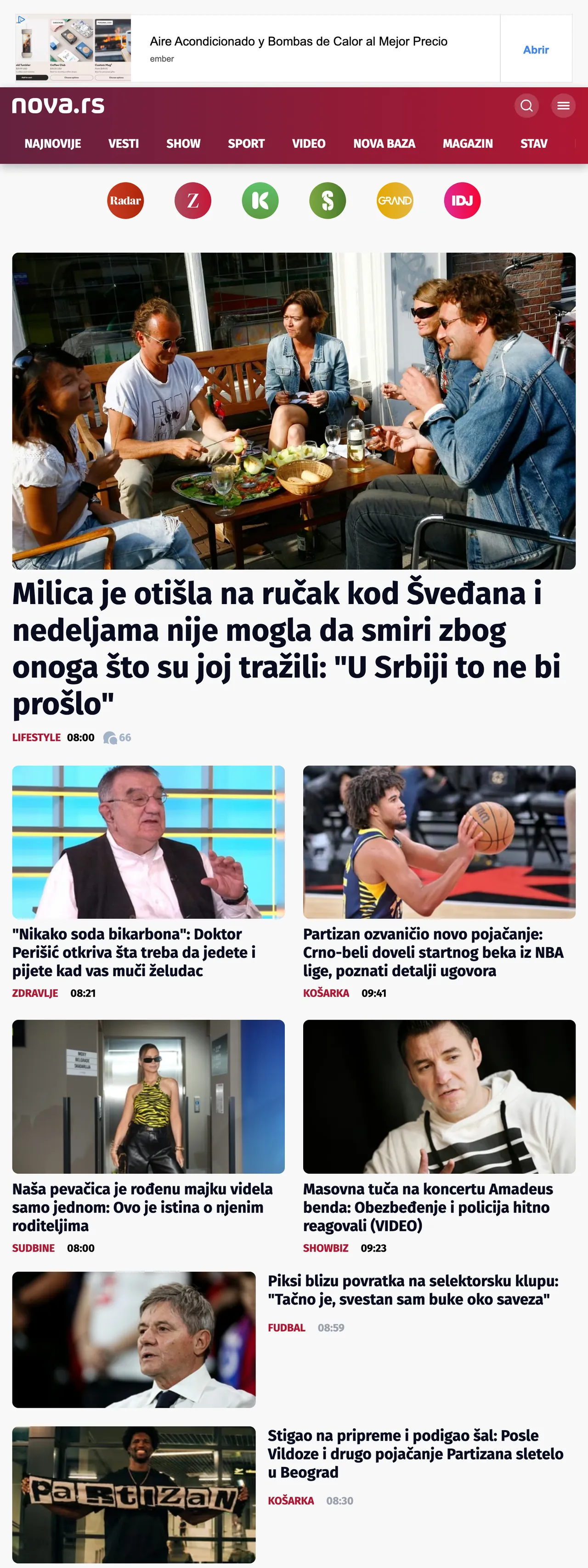 Screenshot of the Nova front page