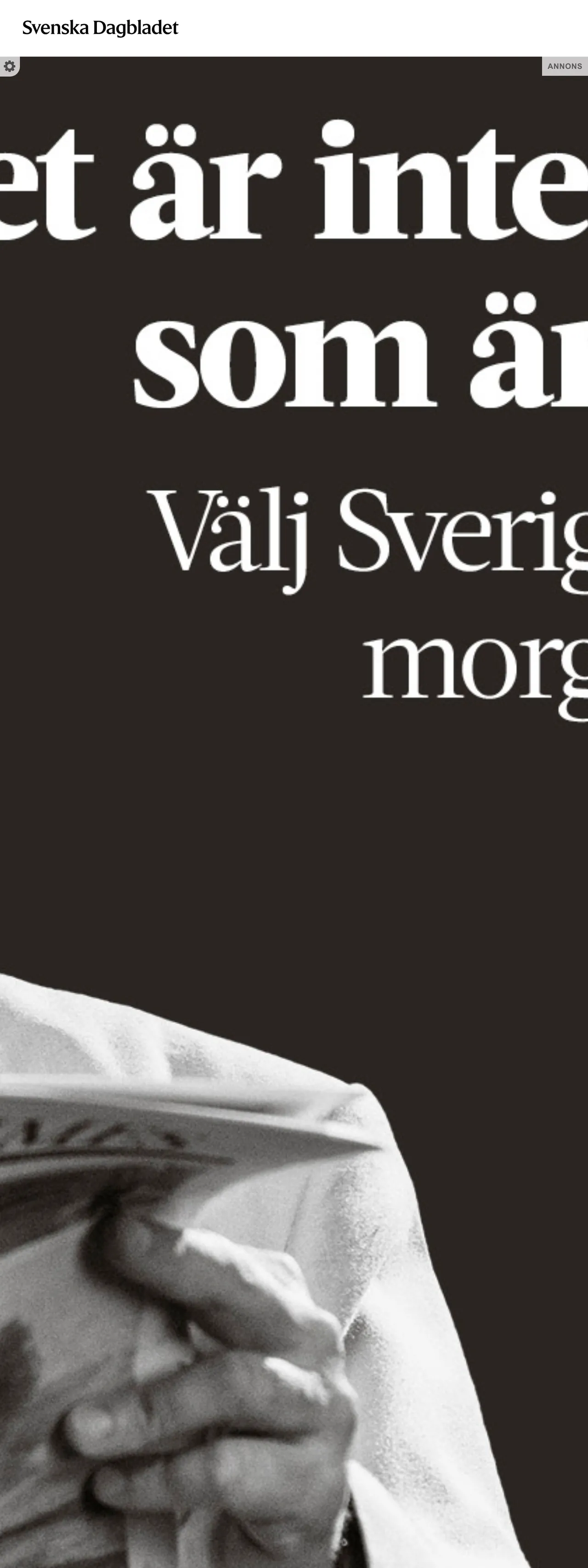 Screenshot of the Svenska Dagbladet front page