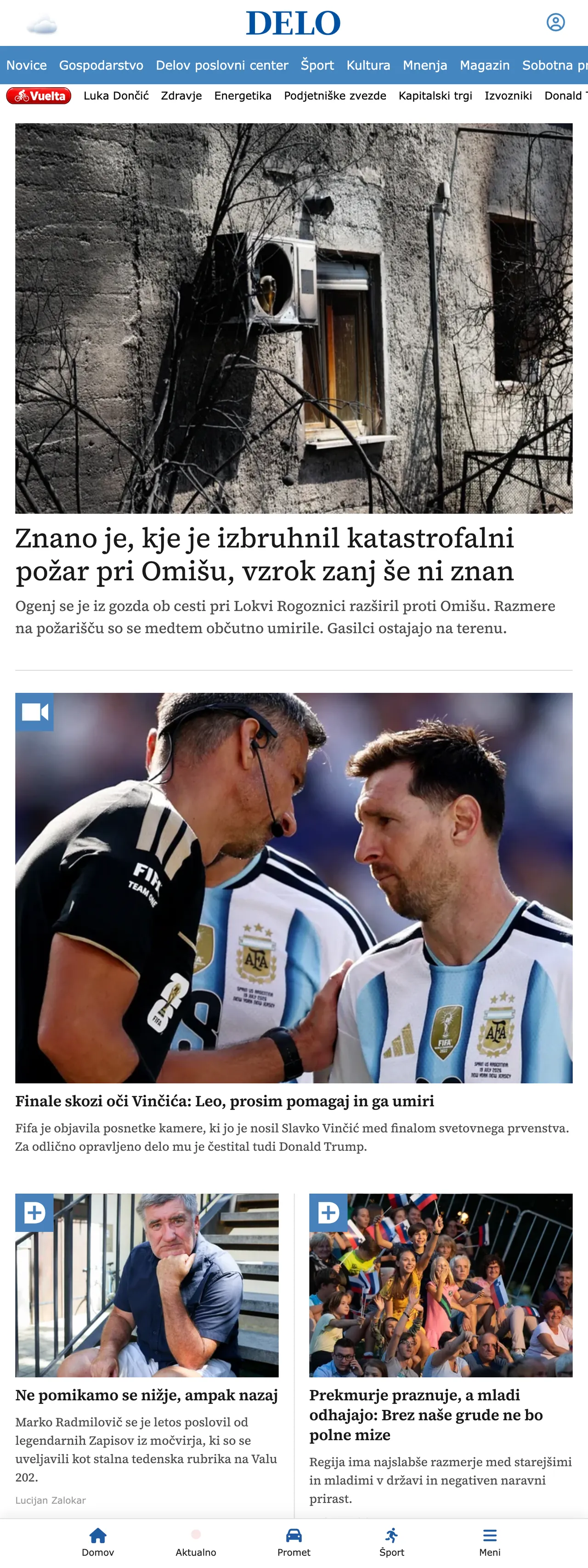 Screenshot of the Delo front page