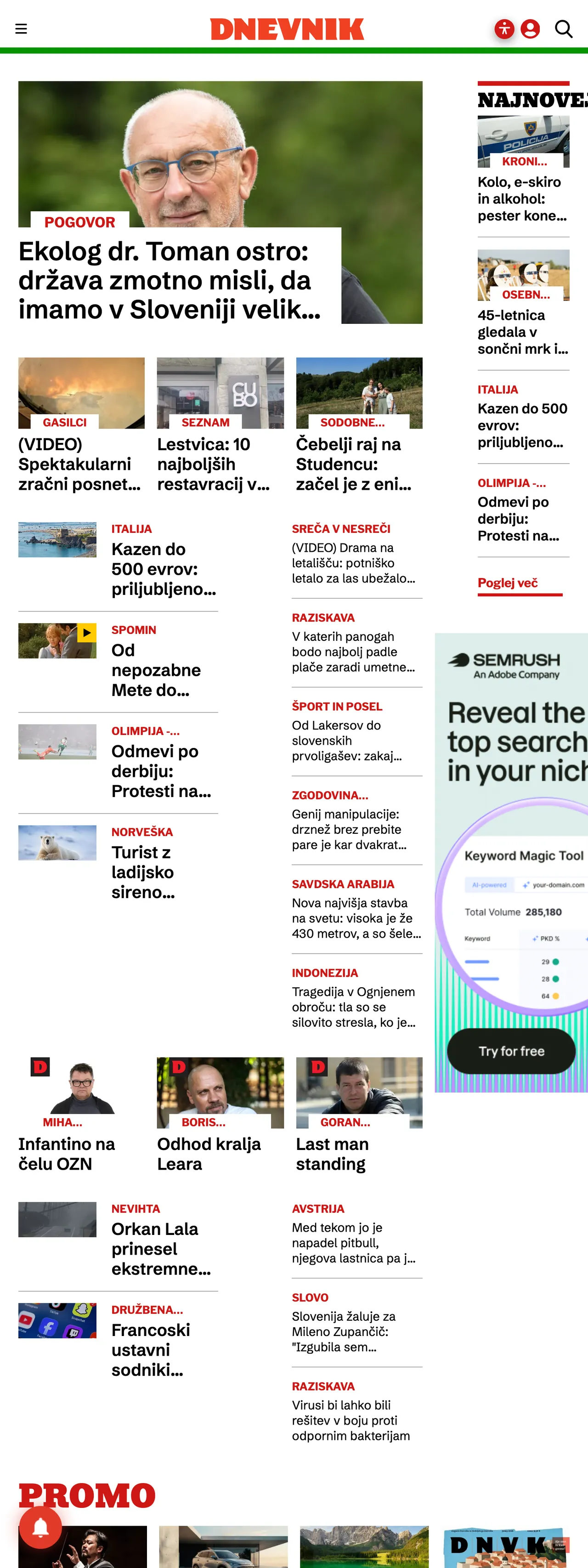 Screenshot of the Dnevnik front page