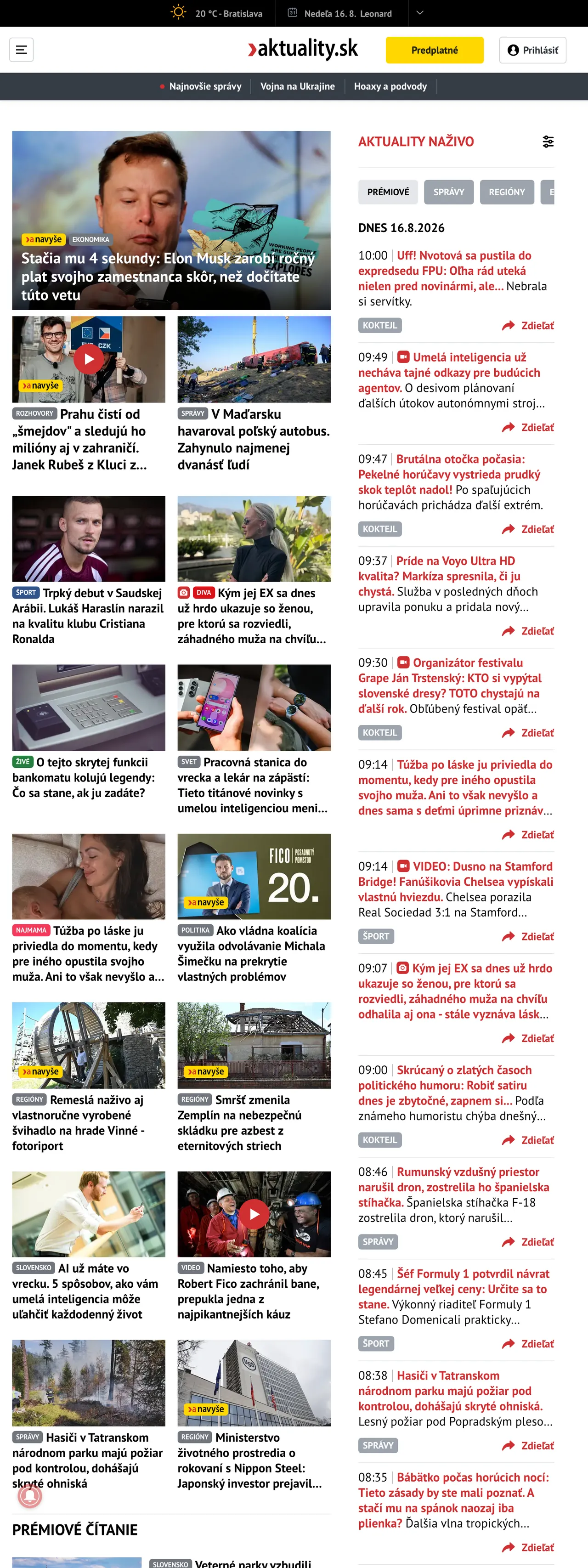 Screenshot of the Aktuality.sk front page