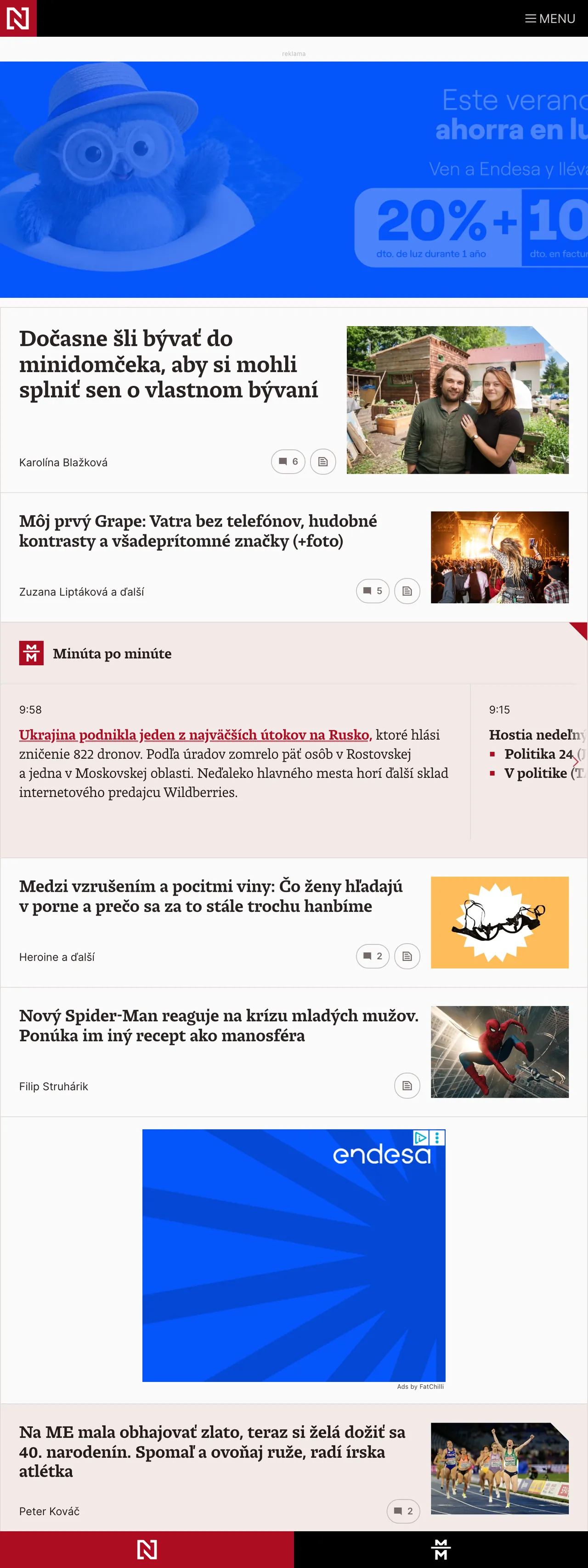 Screenshot of the Denník N front page