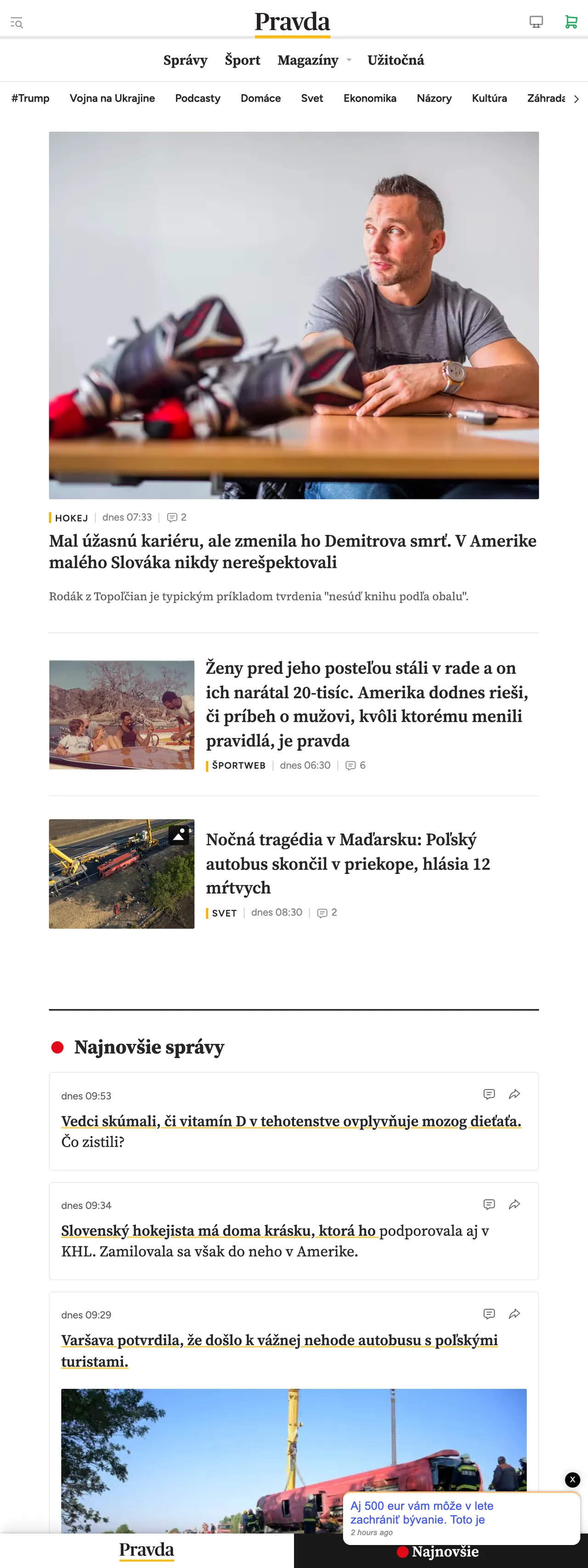Screenshot of the Pravda front page