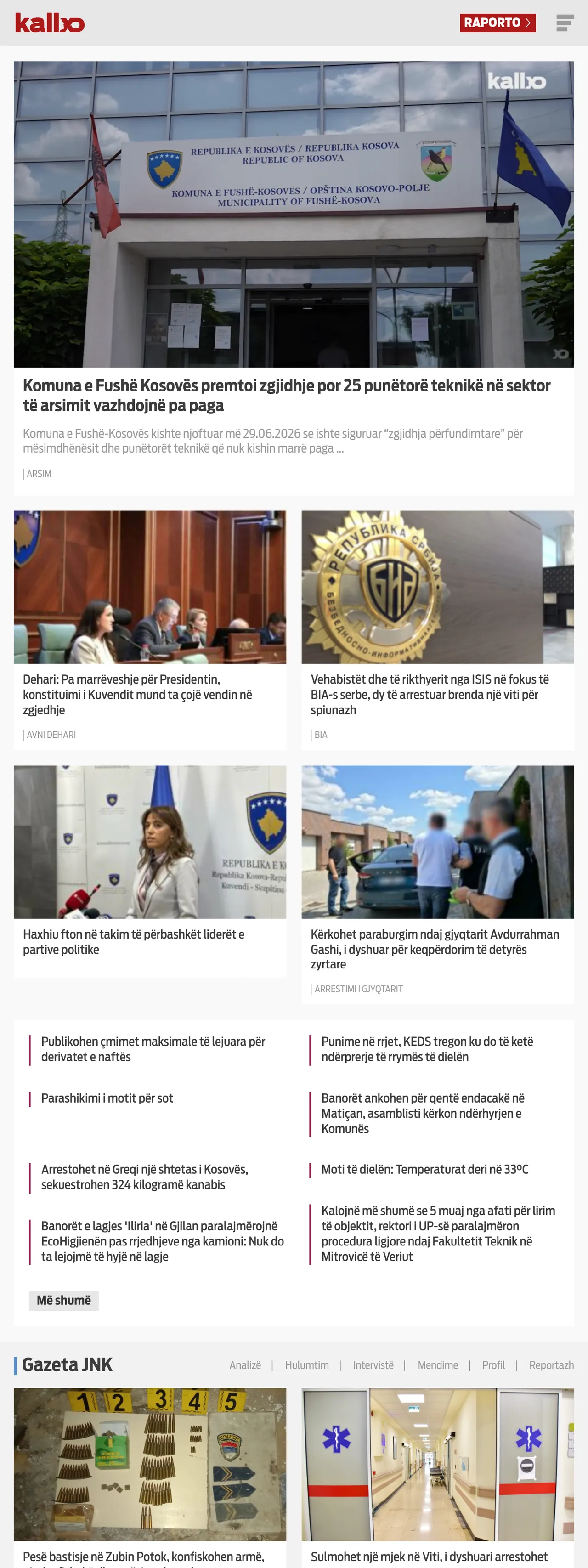 Screenshot of the Kallxo front page