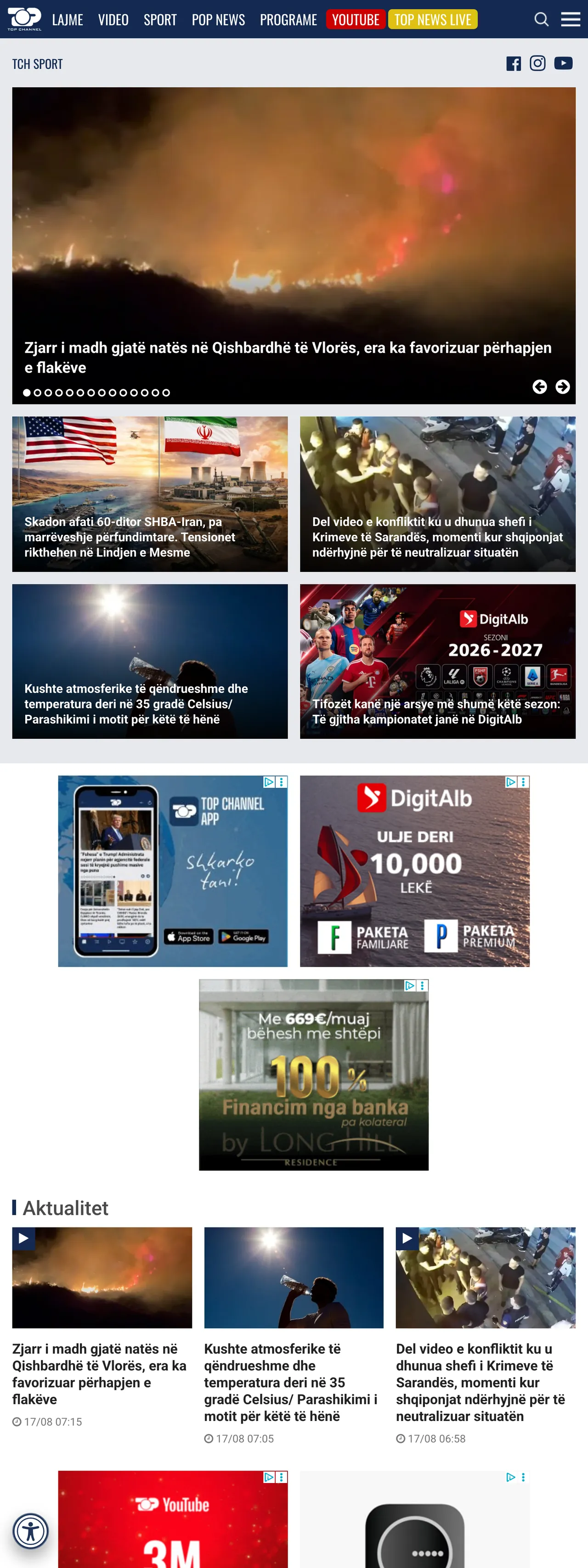 Screenshot of the Top Channel front page