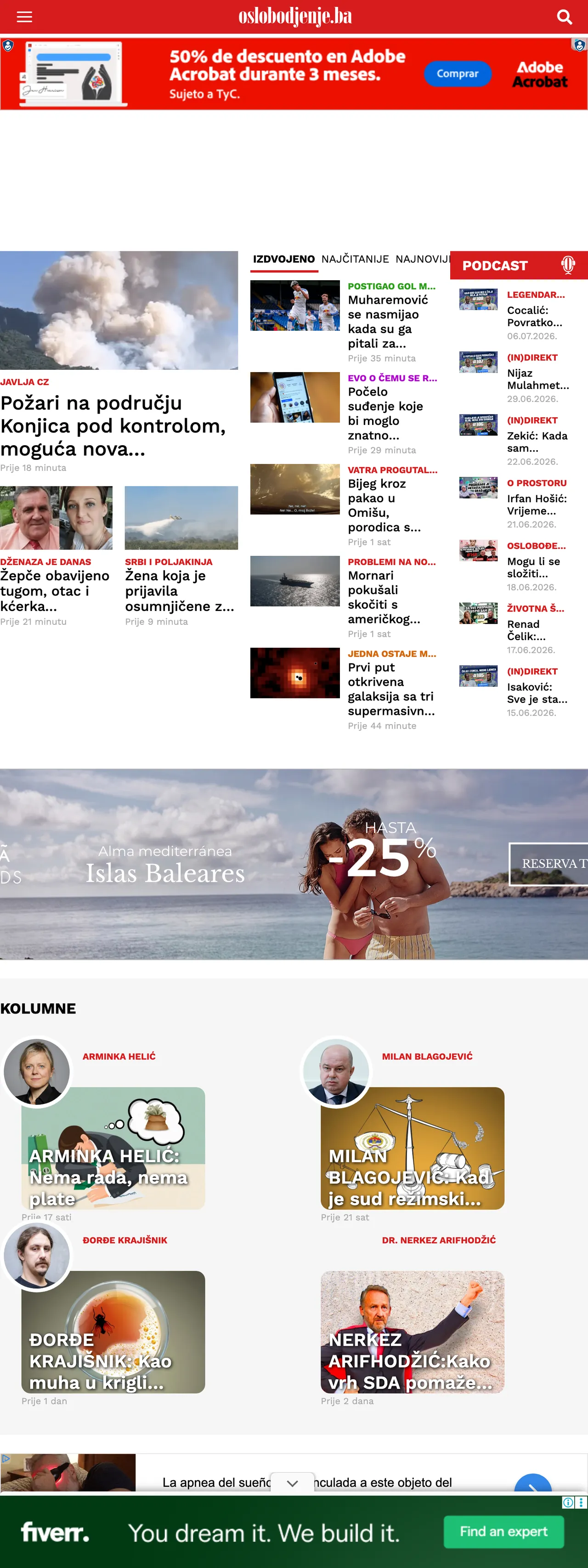 Screenshot of the Oslobođenje front page