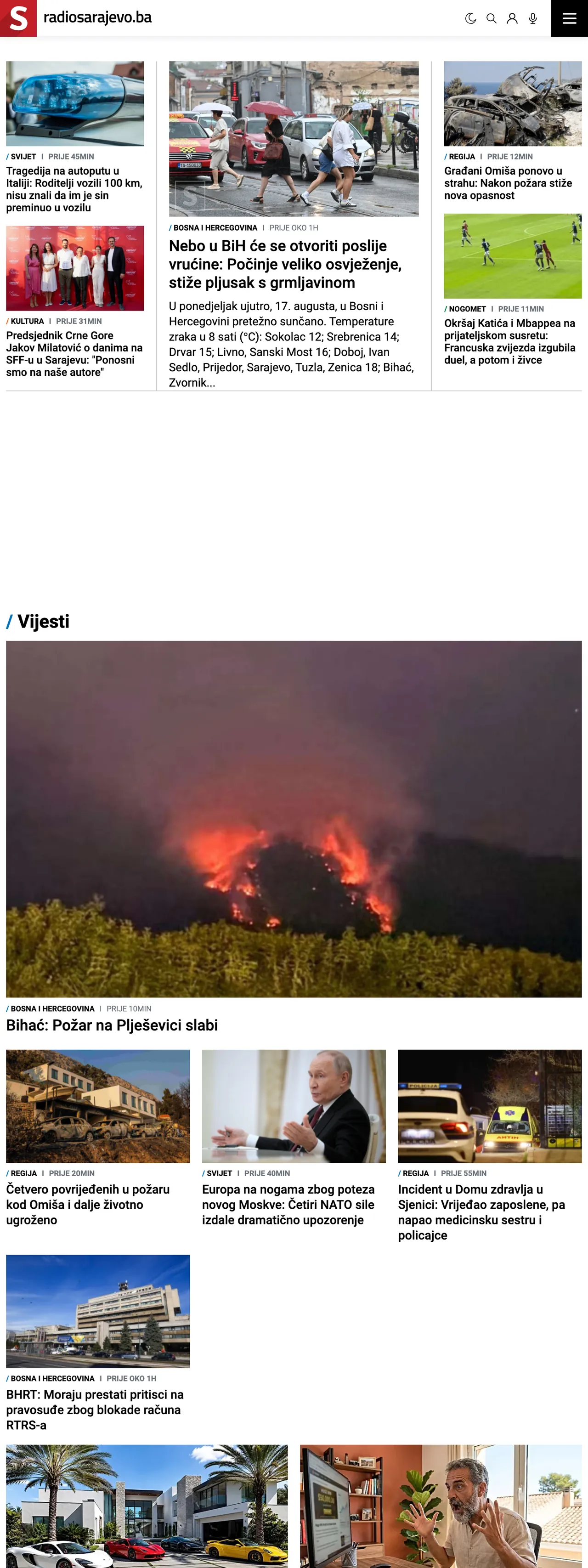Screenshot of the Radio Sarajevo front page