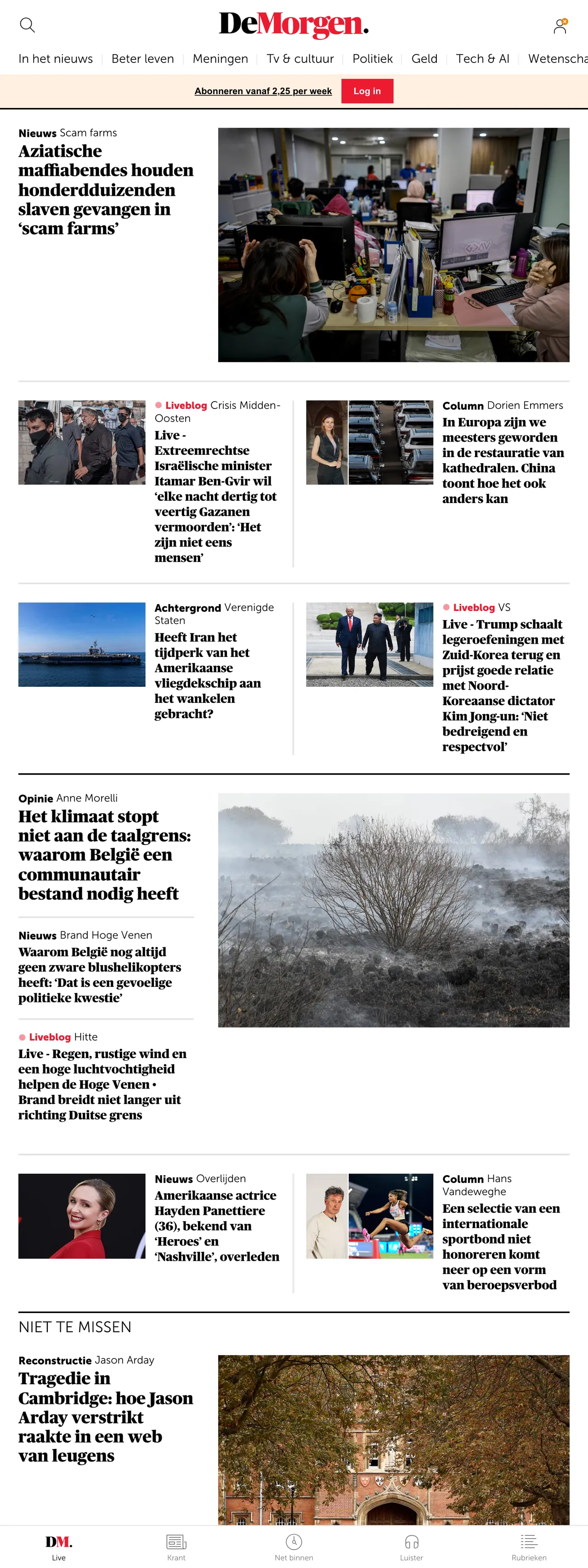 Screenshot of the De Morgen front page