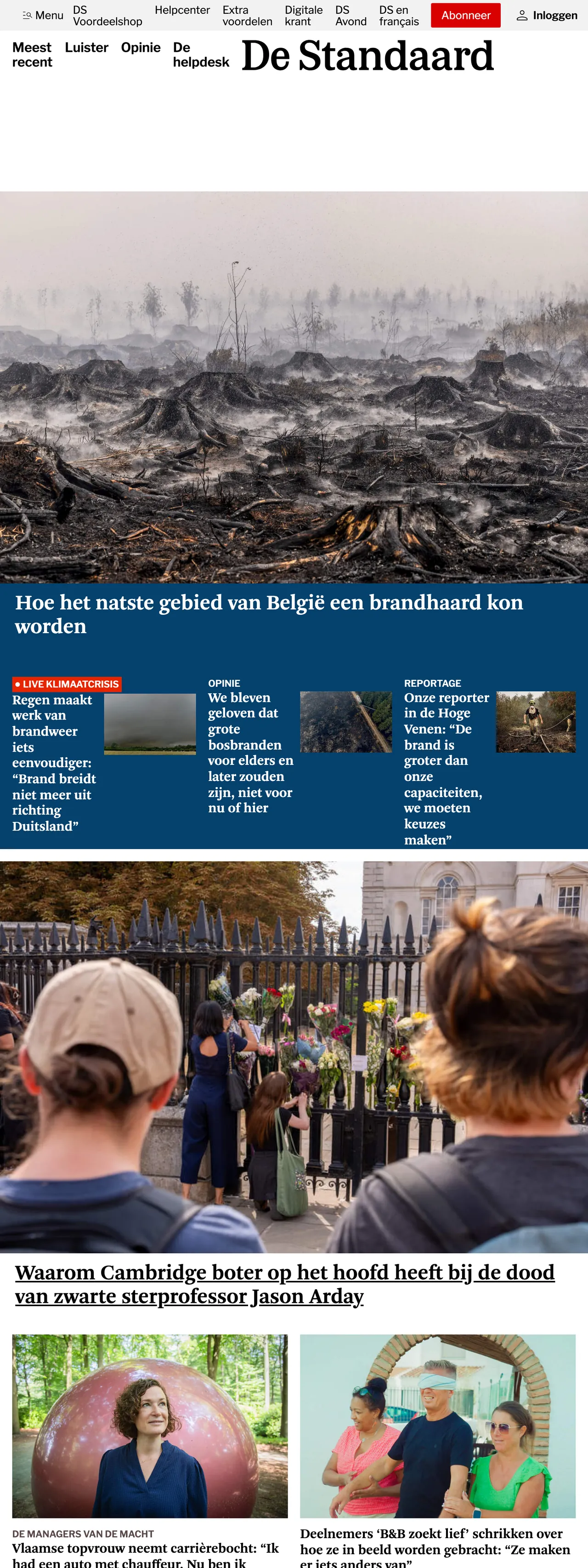 Screenshot of the De Standaard front page