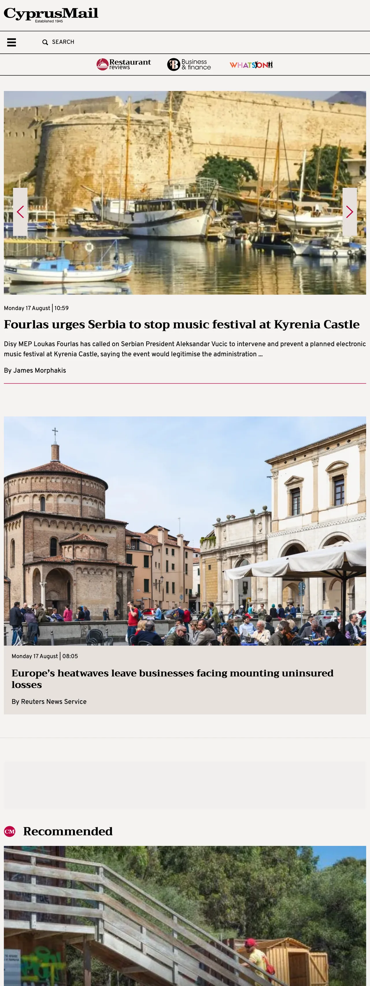 Screenshot of the Cyprus Mail front page