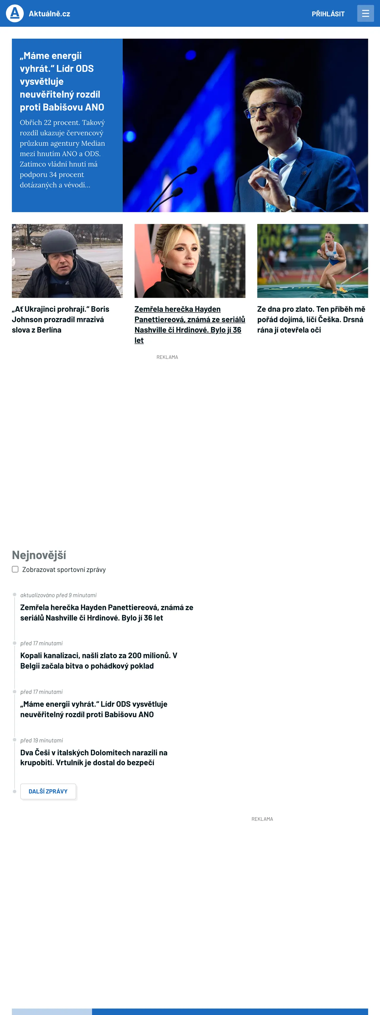 Screenshot of the Aktuálně.cz front page
