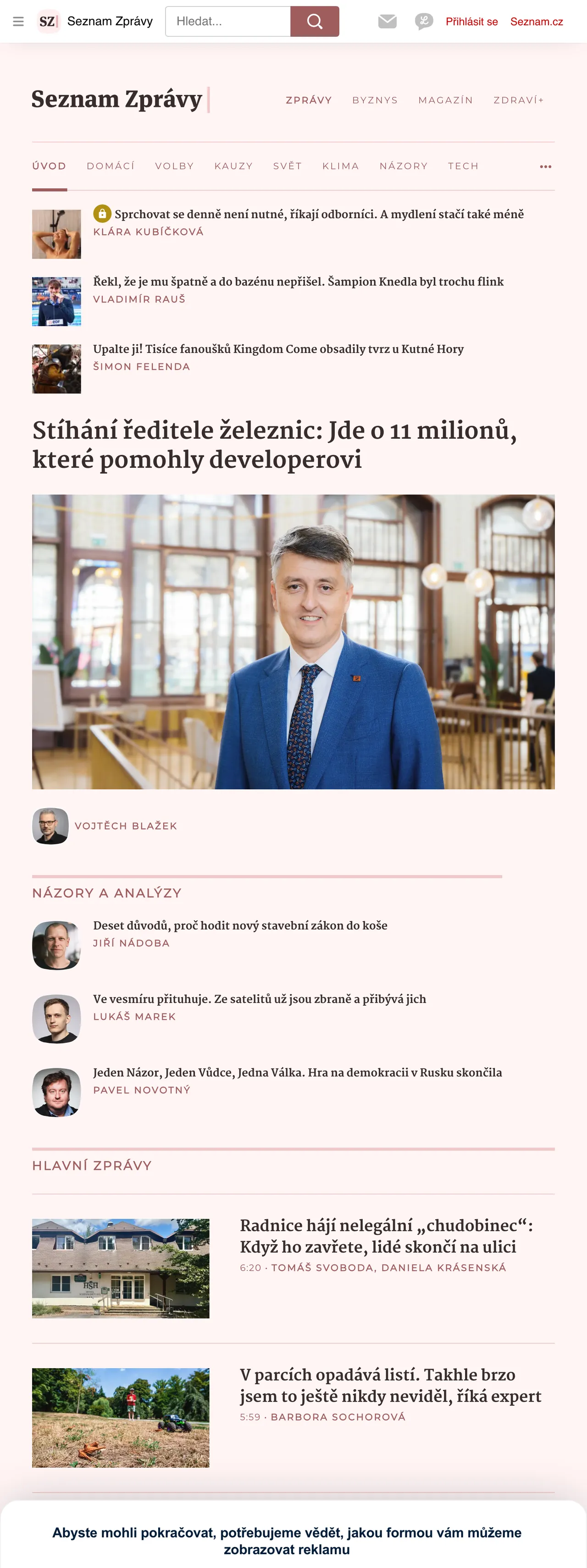 Screenshot of the Seznam Zprávy front page