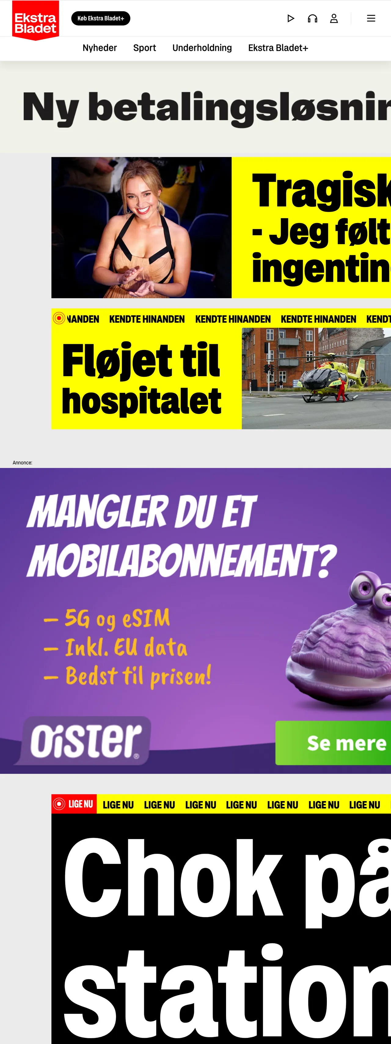 Screenshot of the Ekstra Bladet front page