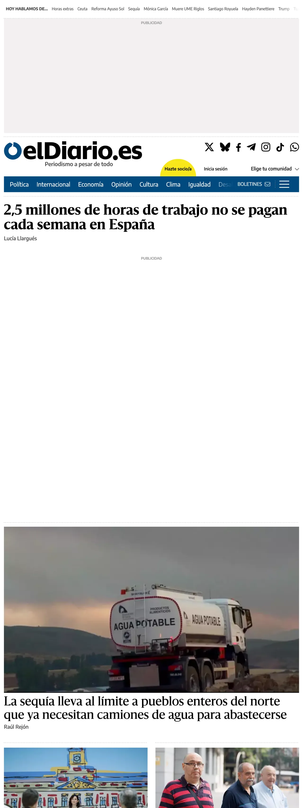 Screenshot of the elDiario.es front page