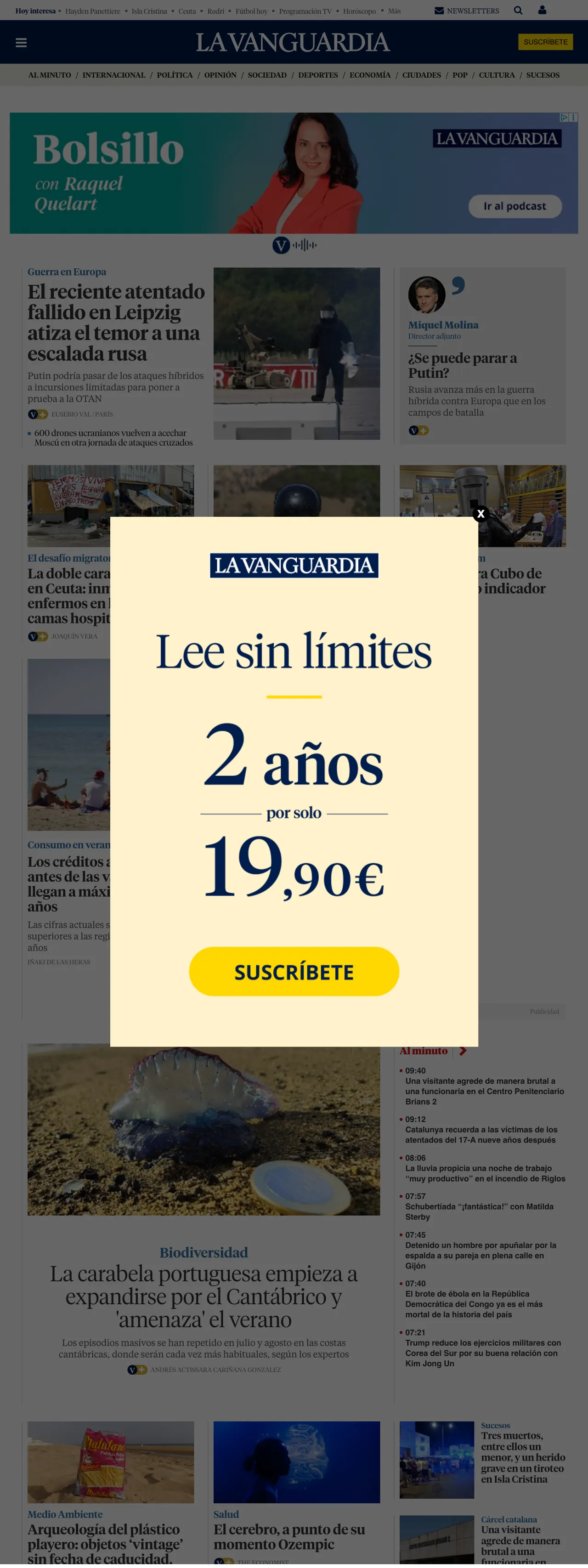 Screenshot of the La Vanguardia front page