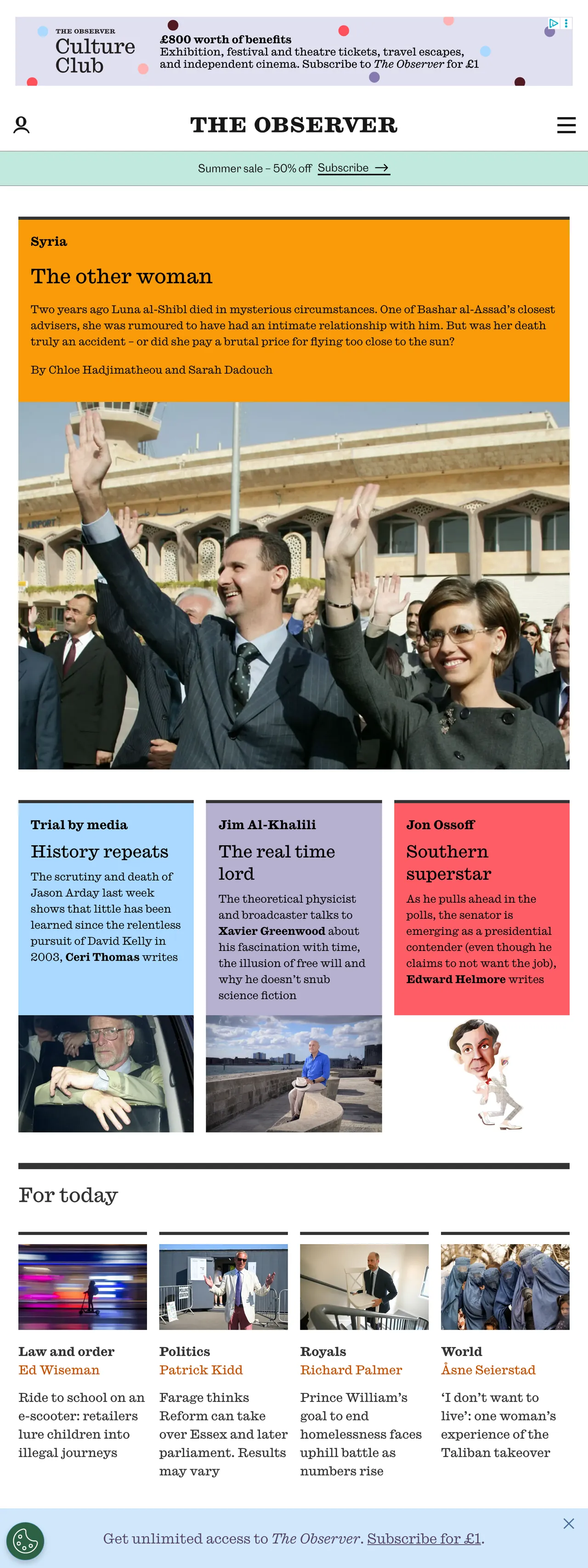 Screenshot of the The Observer front page
