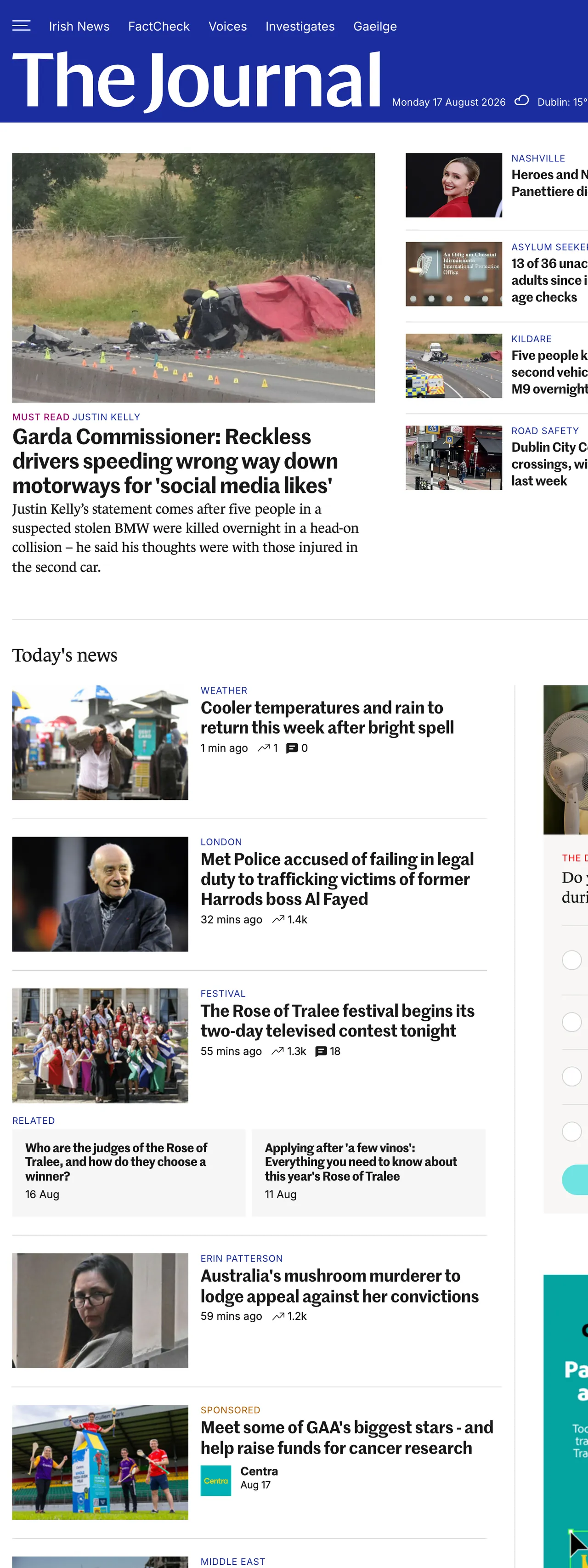 Screenshot of the TheJournal.ie front page