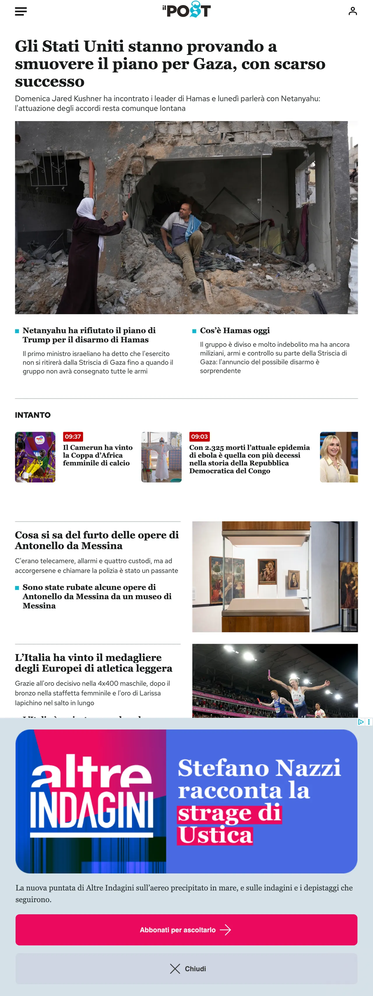 Screenshot of the Il Post front page