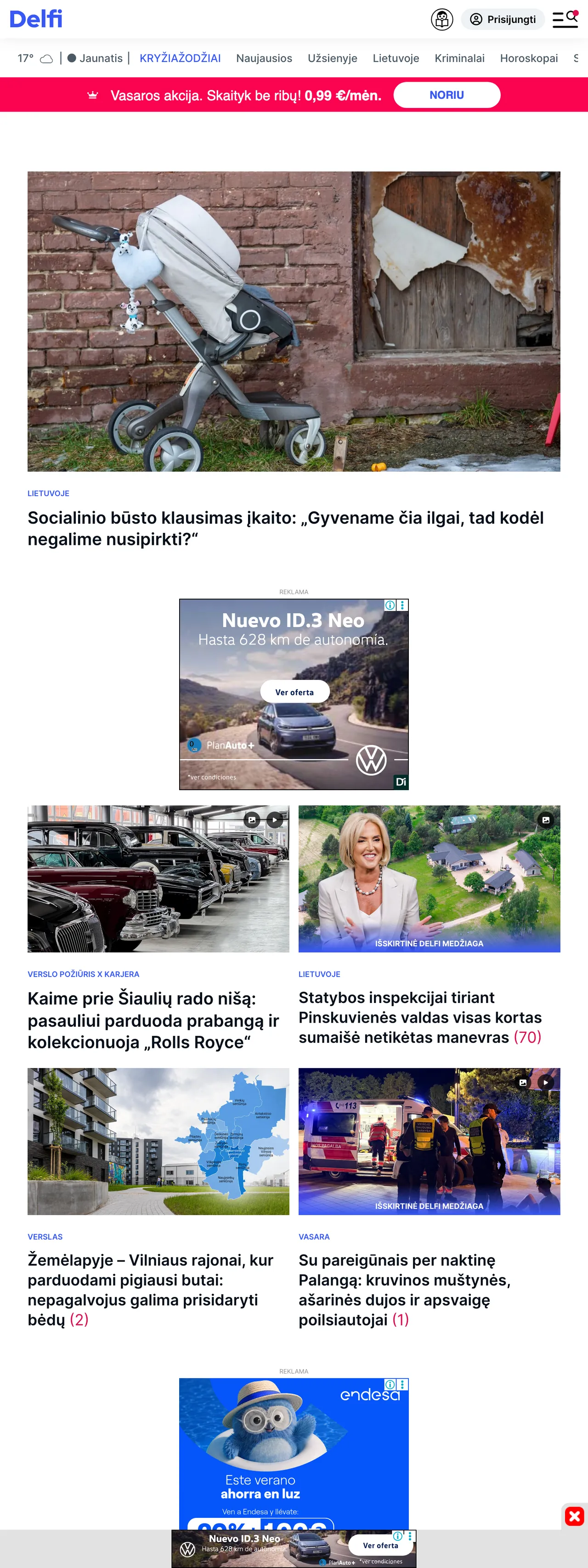 Screenshot of the Delfi front page