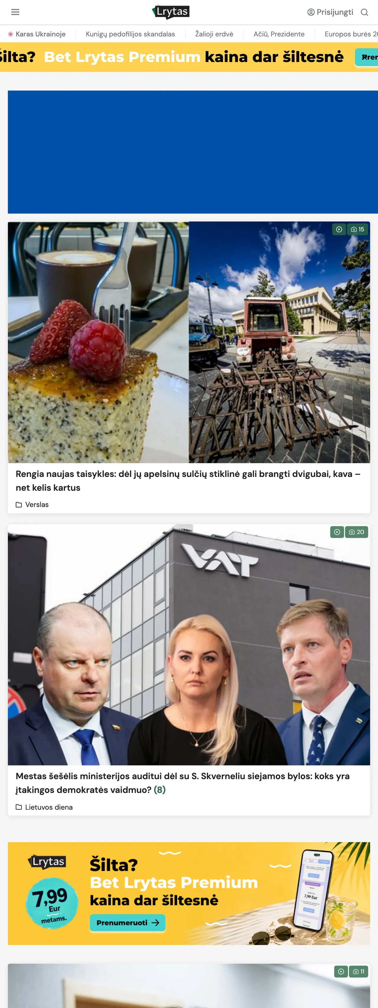 Screenshot of the Lrytas front page