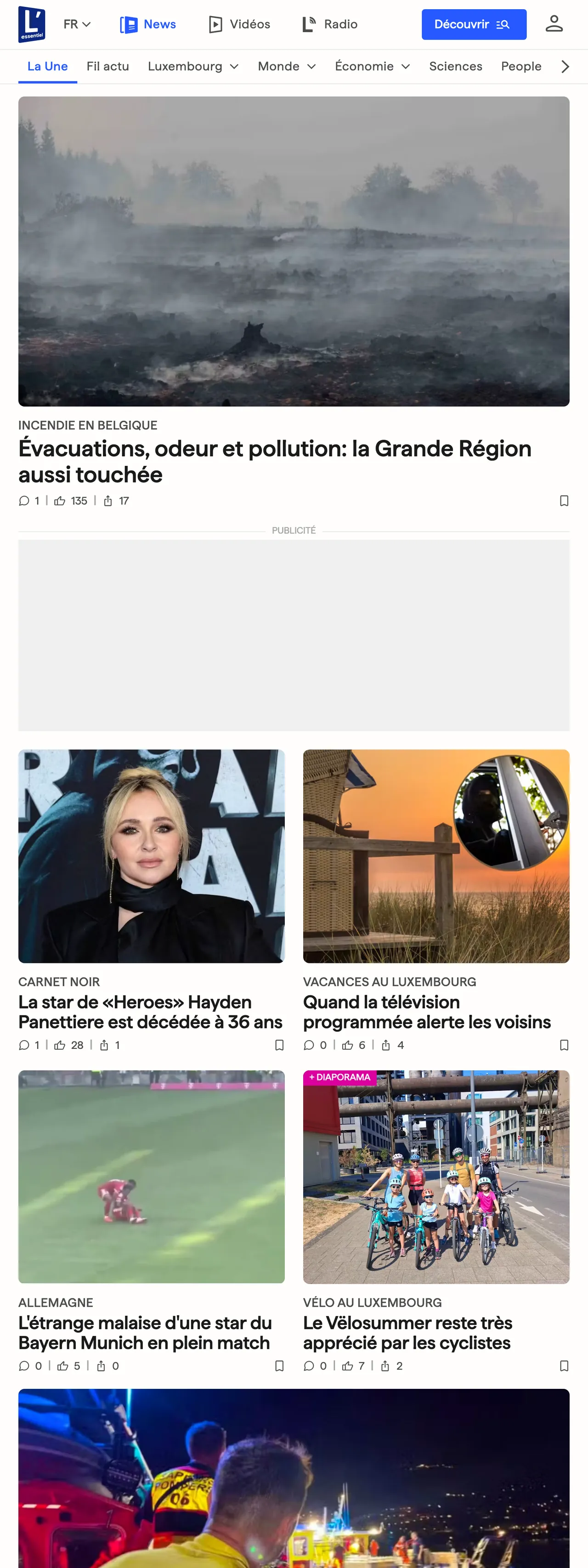 Screenshot of the L'essentiel front page