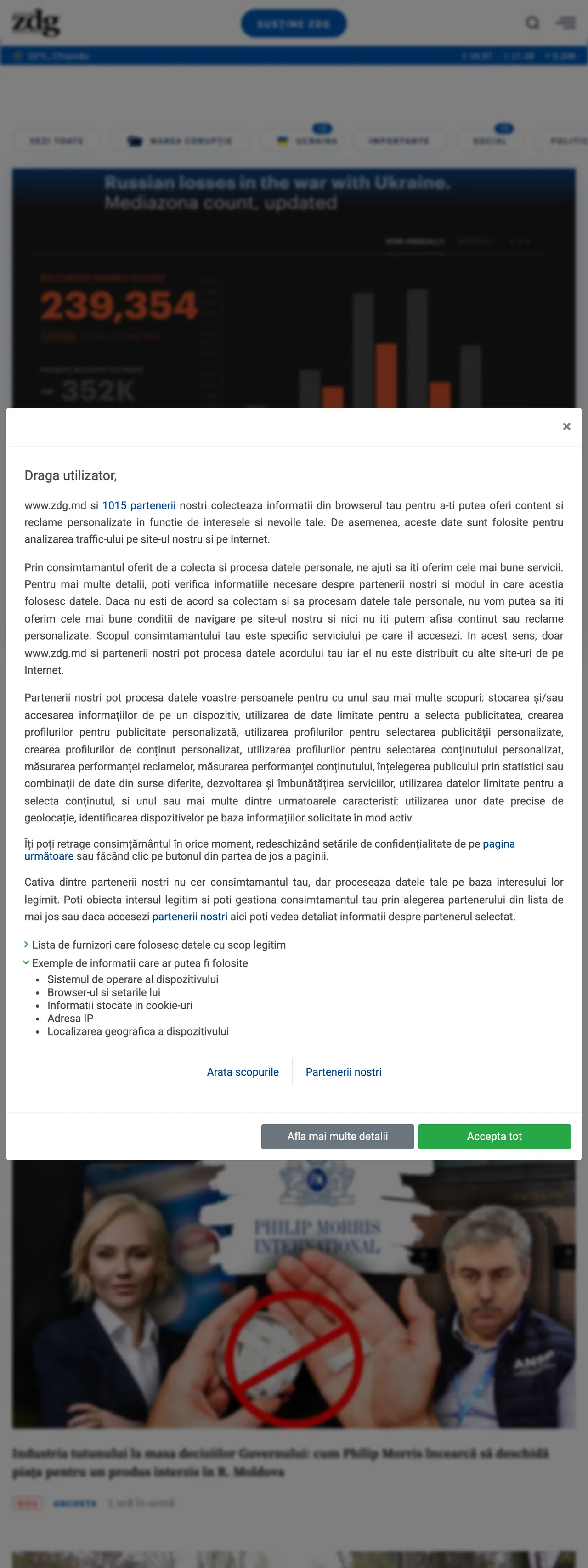 Screenshot of the Ziarul de Gardă front page