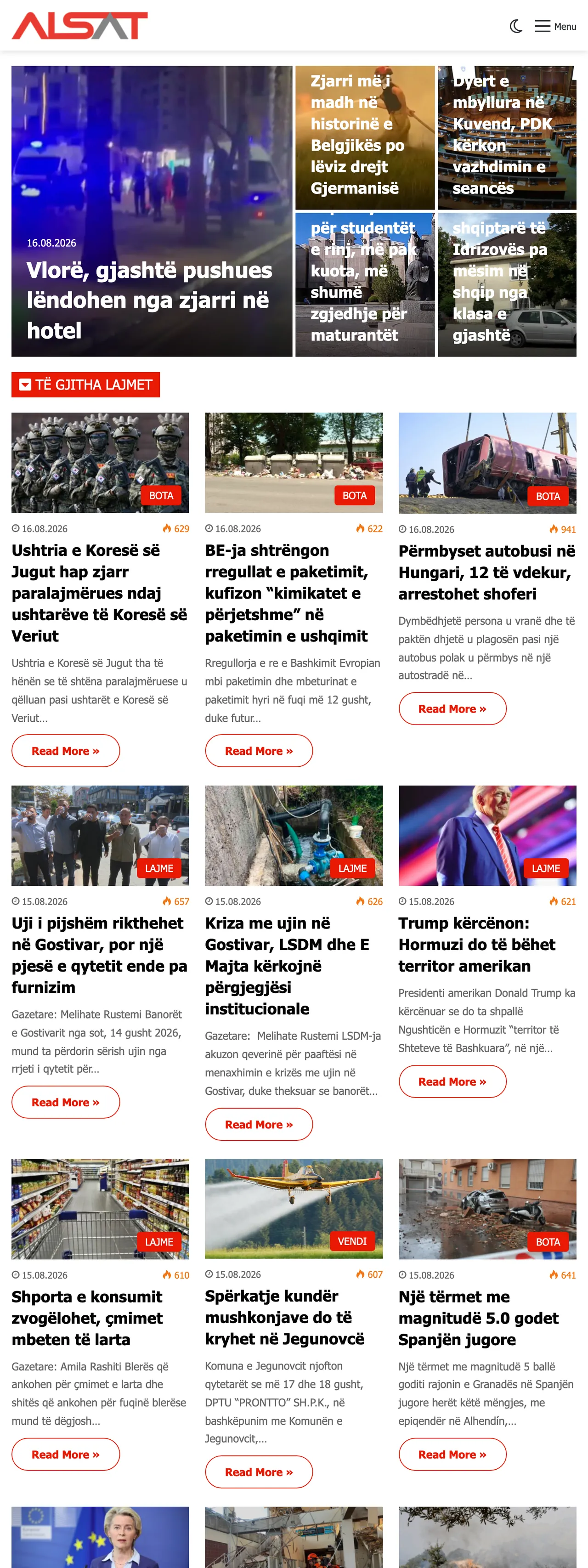 Screenshot of the ALSAT front page
