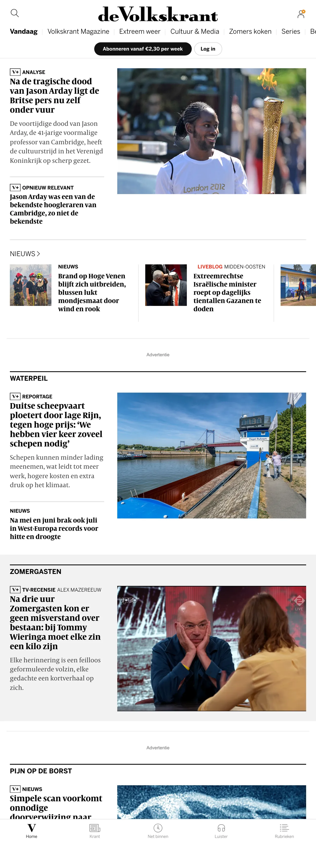 Screenshot of the de Volkskrant front page