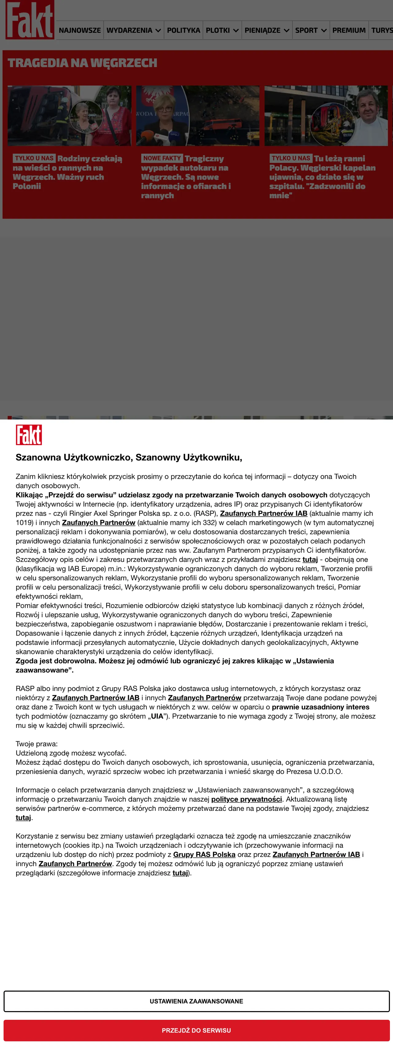 Screenshot of the Fakt front page