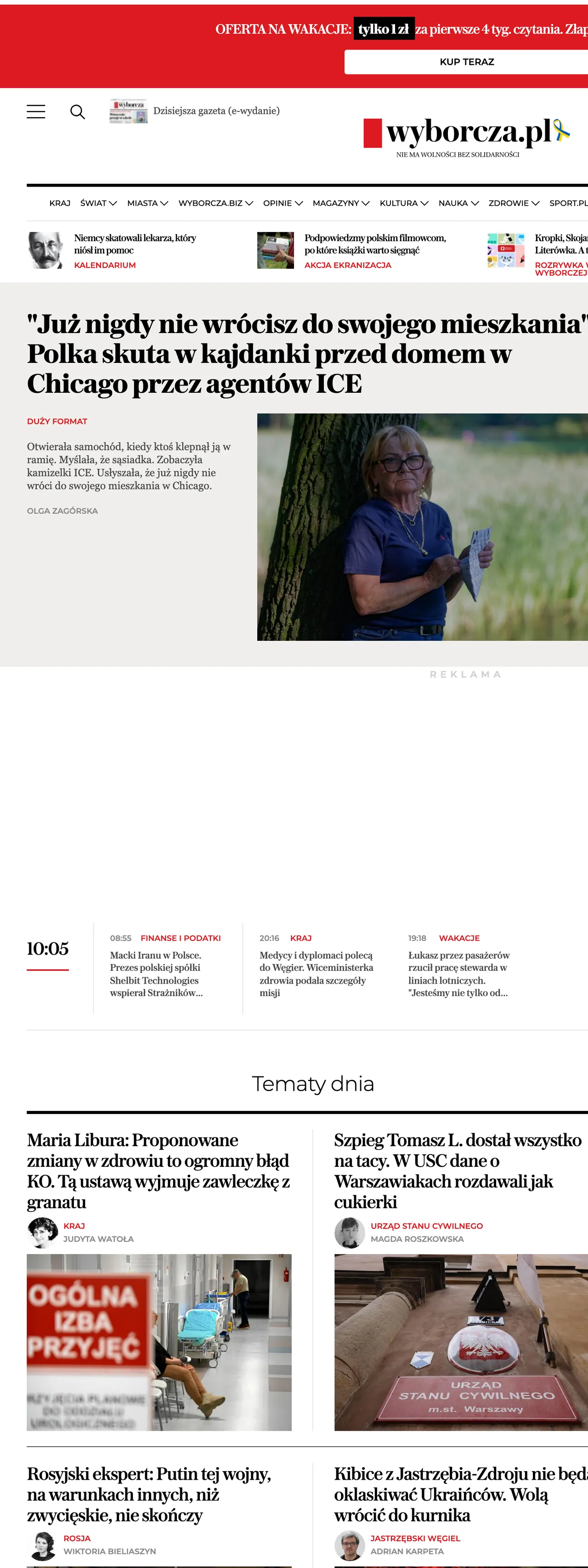 Screenshot of the Wyborcza front page