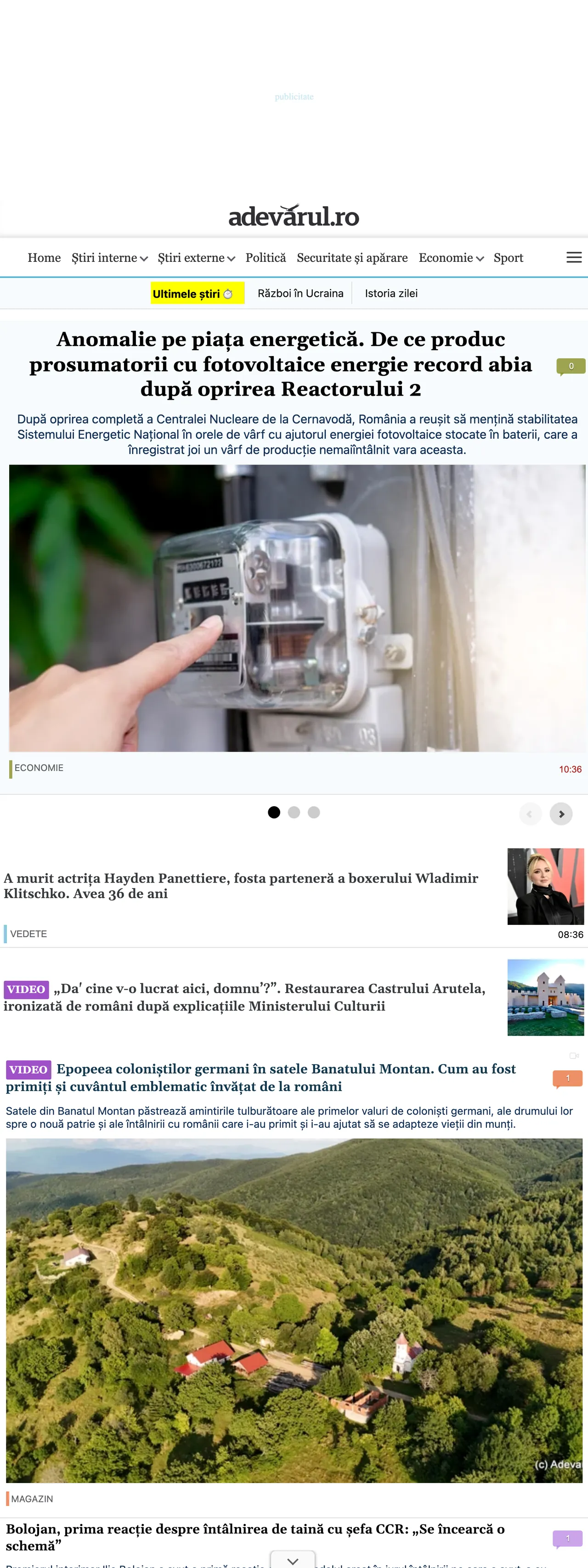 Screenshot of the Adevărul front page