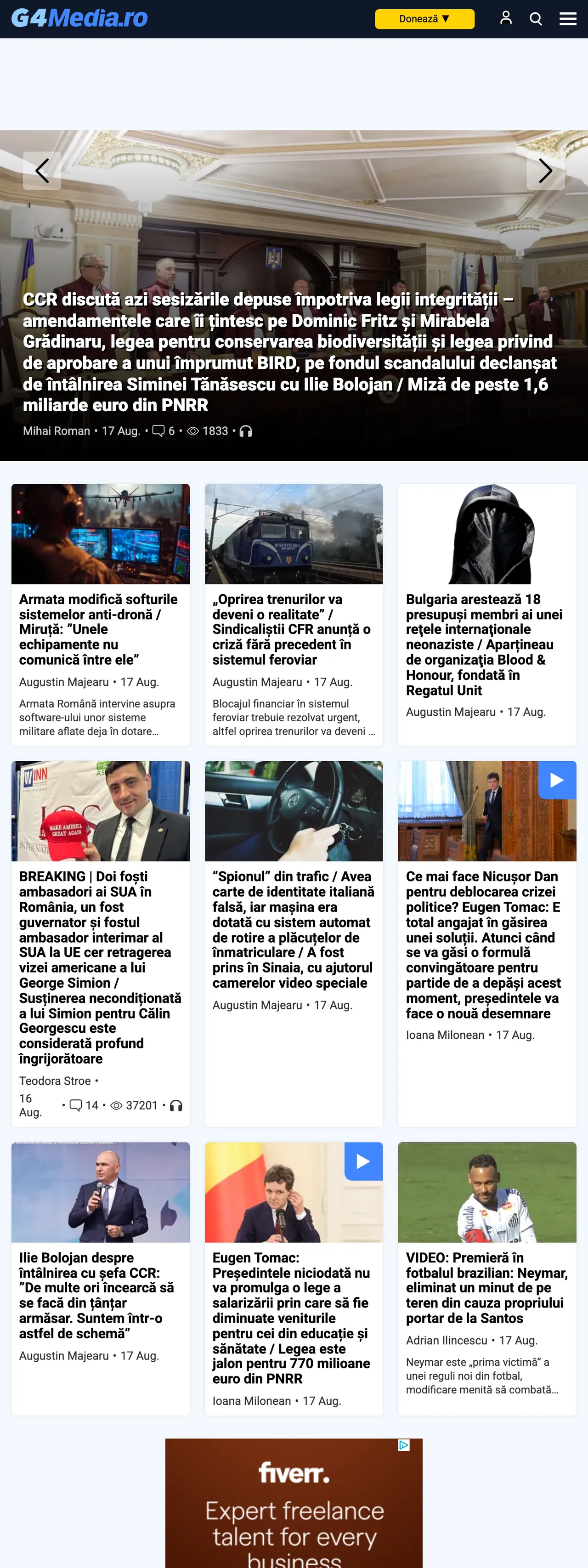 Screenshot of the G4Media front page