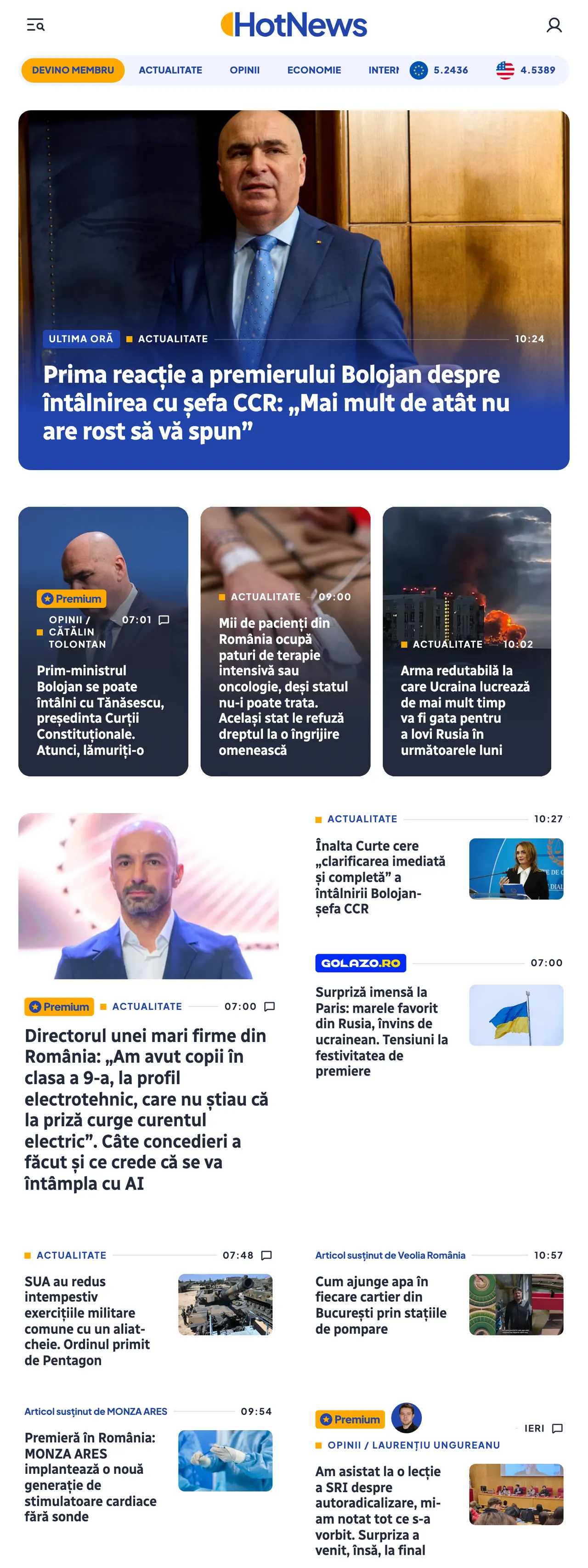 Screenshot of the HotNews.ro front page