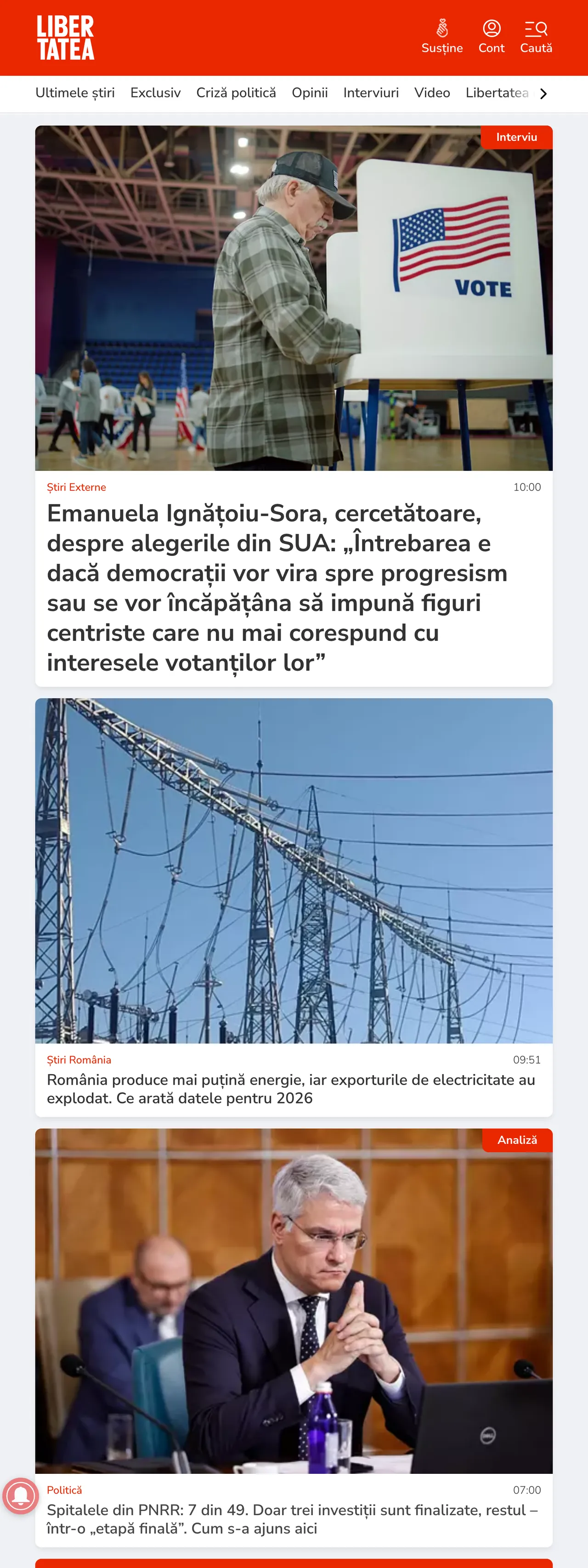 Screenshot of the Libertatea front page