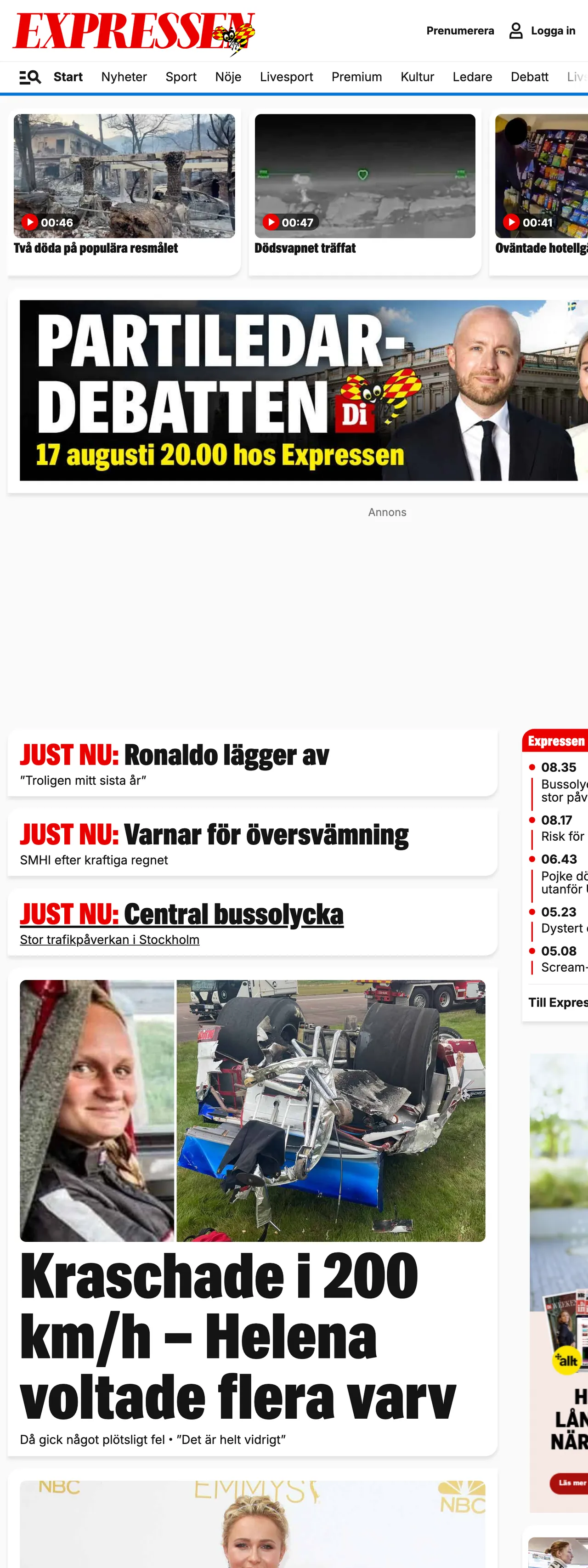 Screenshot of the Expressen front page