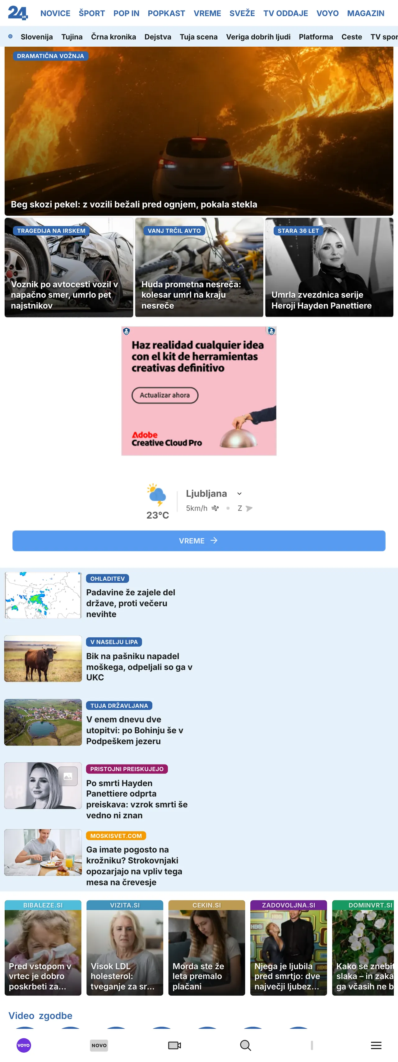 Screenshot of the 24ur front page