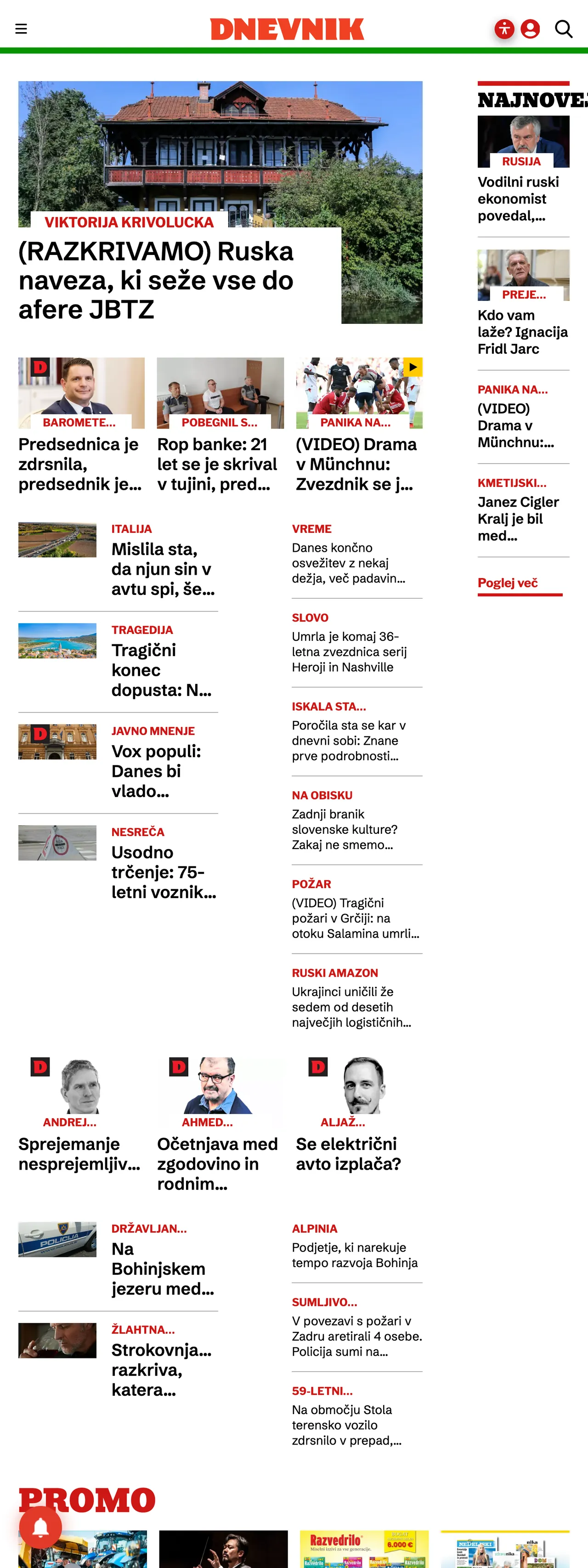 Screenshot of the Dnevnik front page