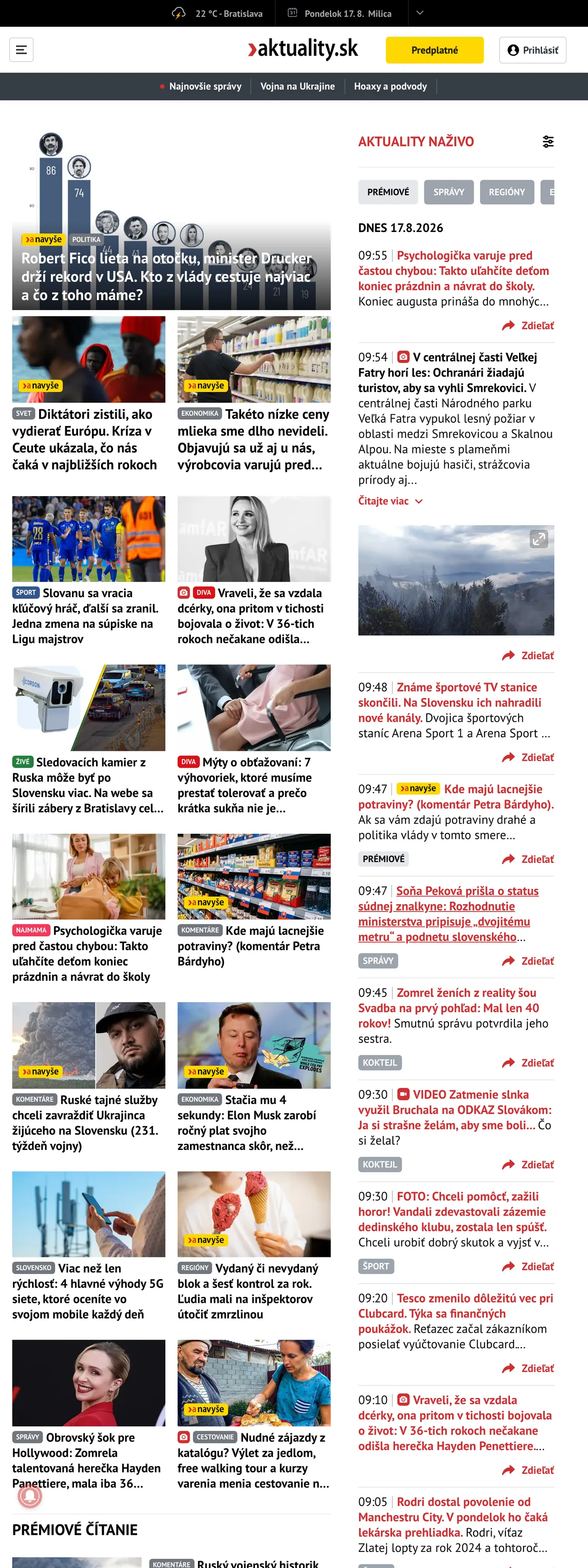 Screenshot of the Aktuality.sk front page