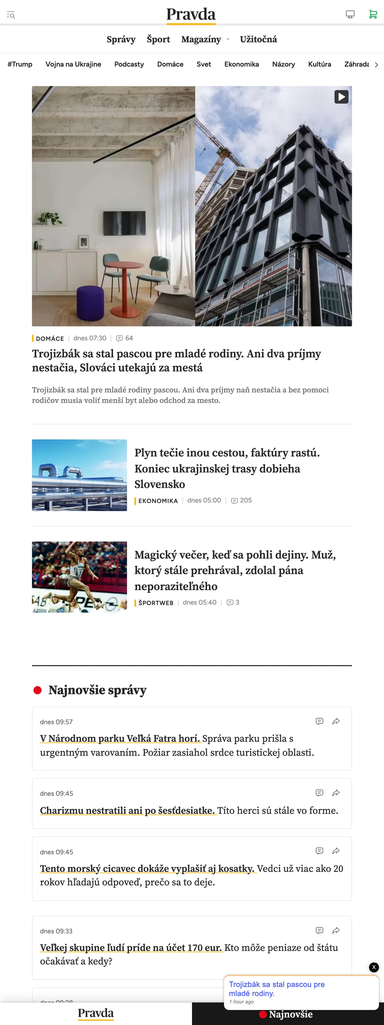 Screenshot of the Pravda front page