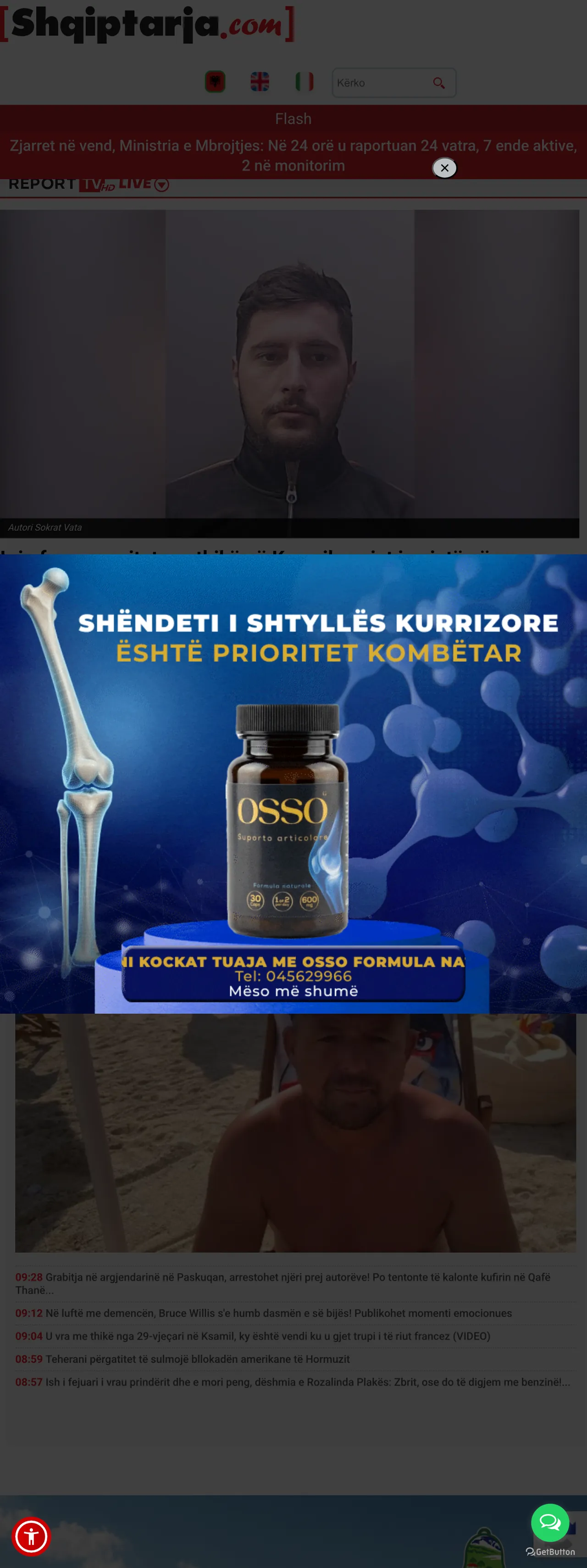 Screenshot of the Shqiptarja.com front page