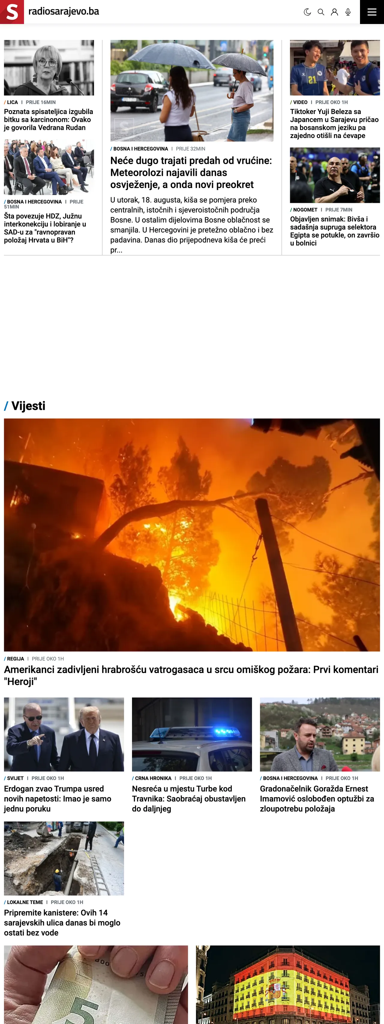Screenshot of the Radio Sarajevo front page