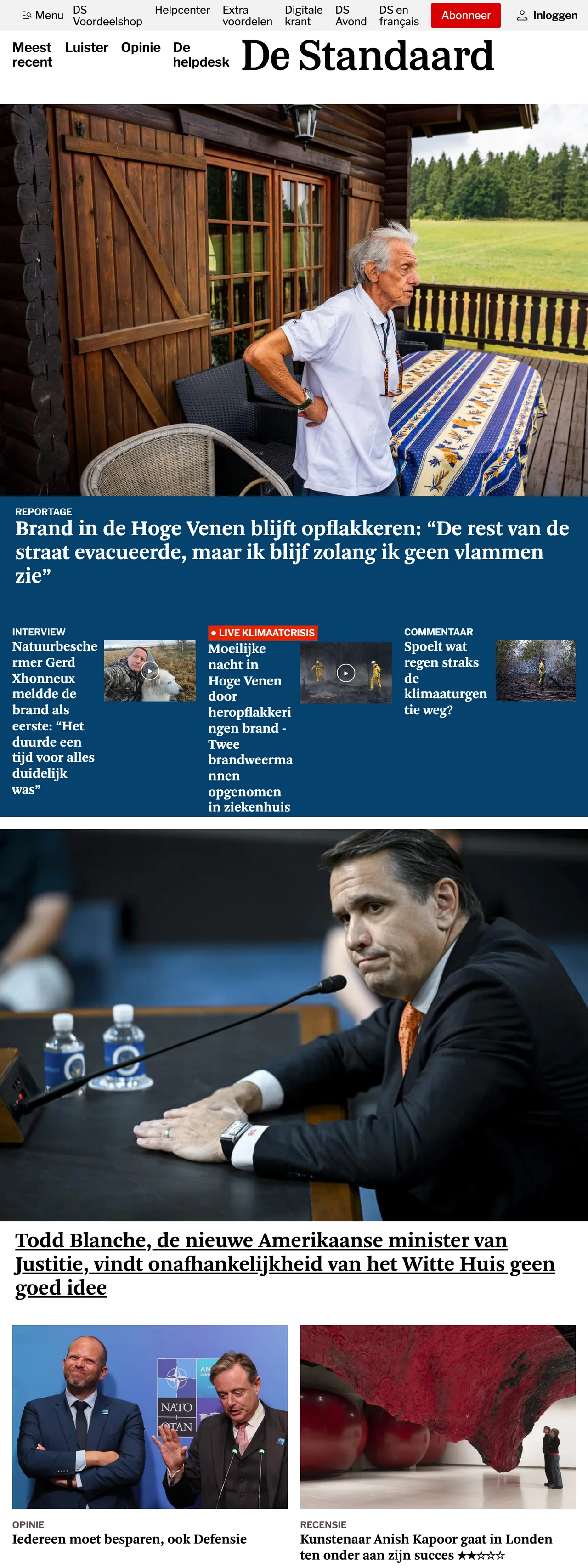 Screenshot of the De Standaard front page