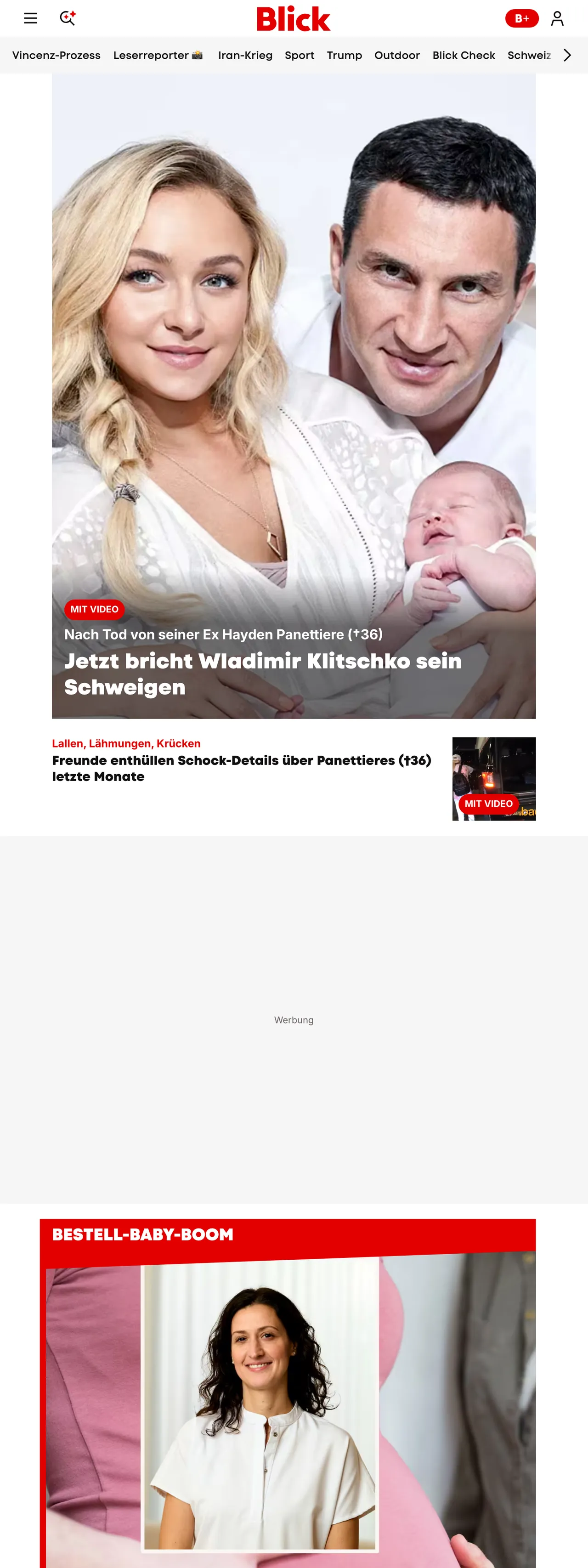Screenshot of the Blick front page