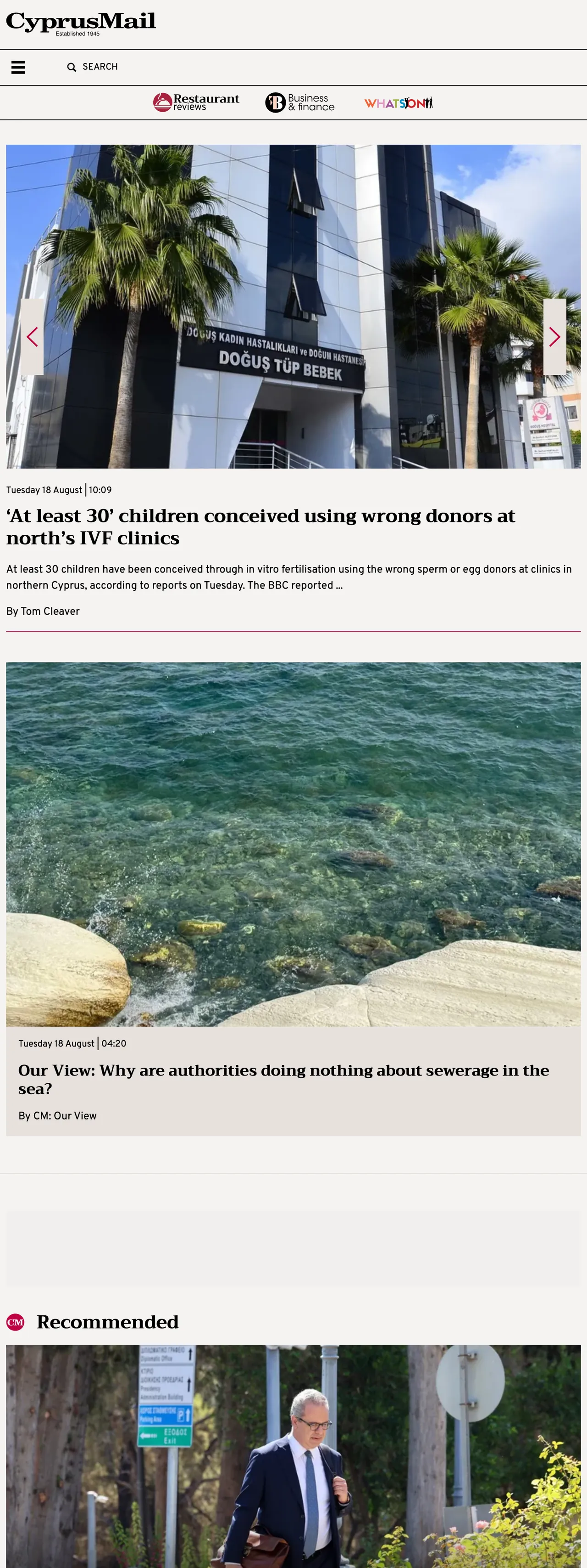 Screenshot of the Cyprus Mail front page
