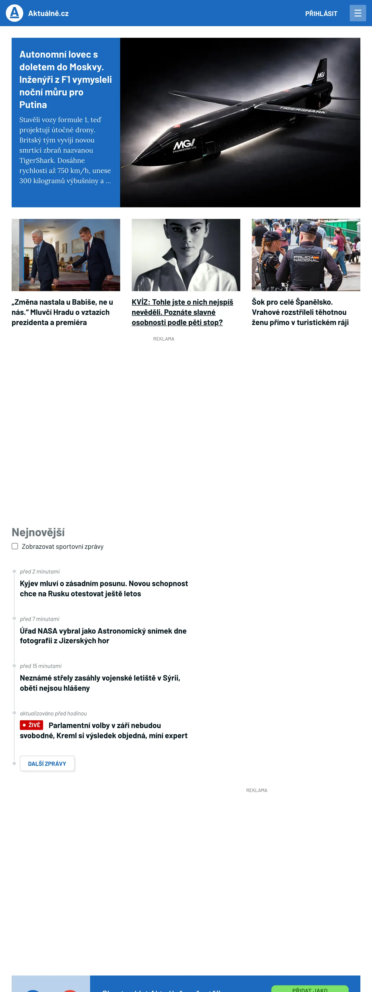 Screenshot of the Aktuálně.cz front page