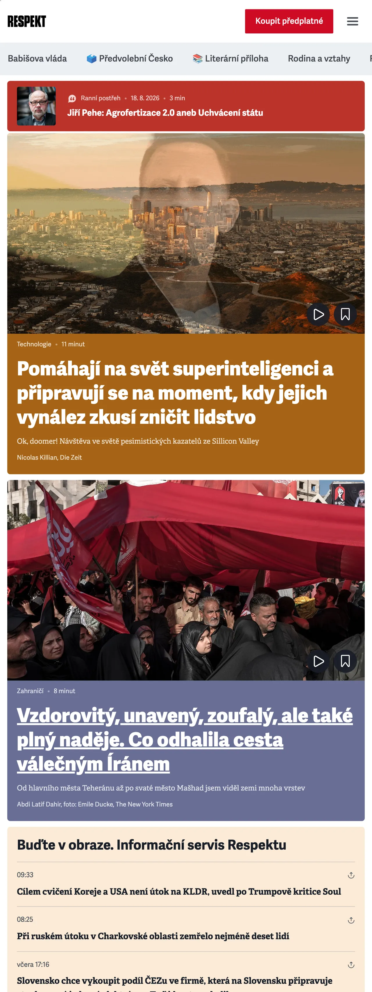 Screenshot of the Respekt front page
