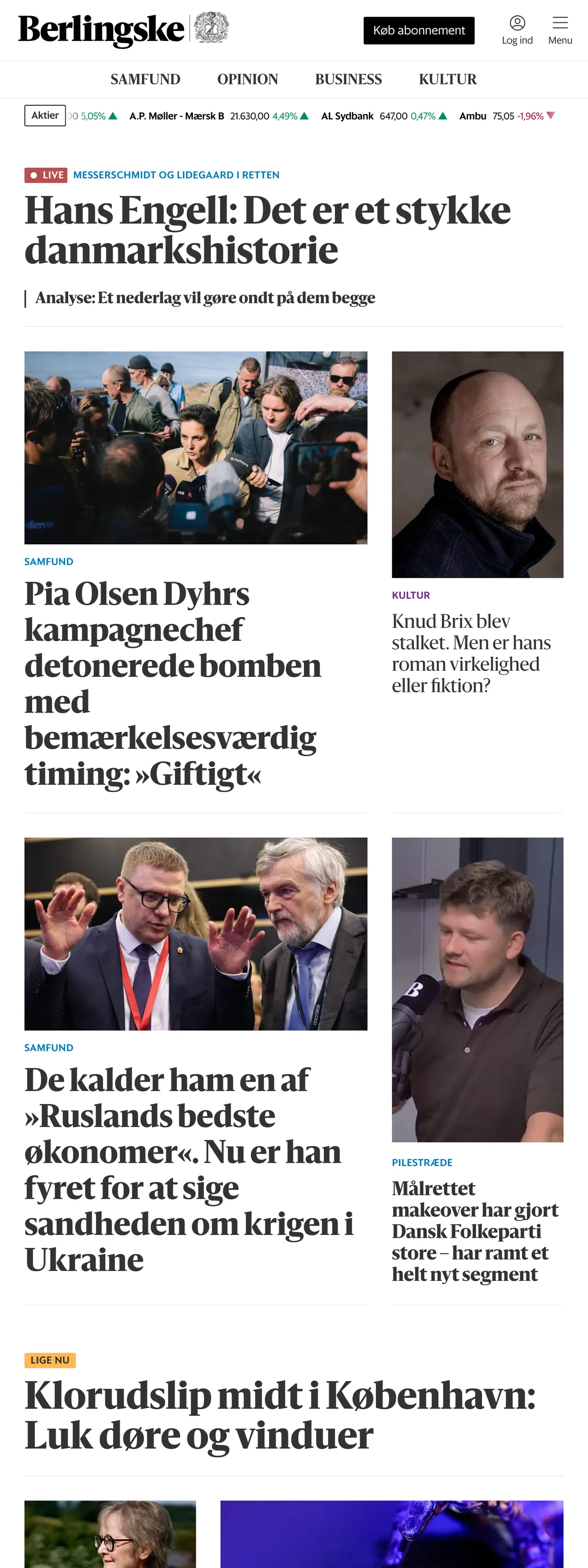 Screenshot of the Berlingske front page